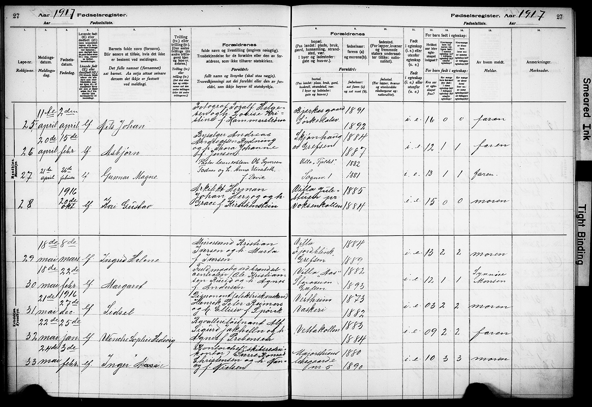 Vestre Aker prestekontor Kirkebøker, SAO/A-10025/J/Ja/L0001: Fødselsregister nr. 1, 1916-1922, s. 27