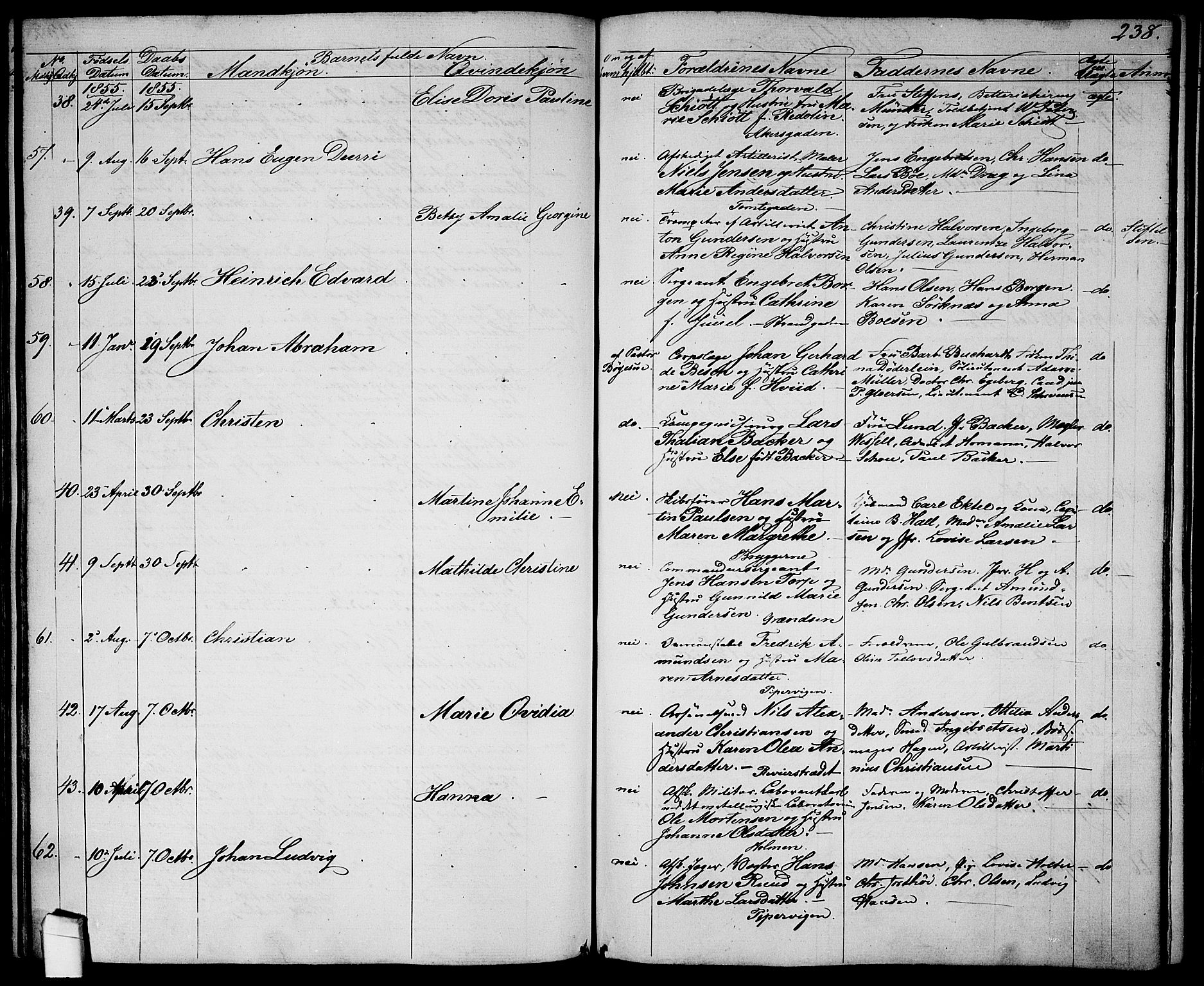 Garnisonsmenigheten Kirkebøker, AV/SAO-A-10846/G/Ga/L0005: Klokkerbok nr. 5, 1841-1860, s. 238