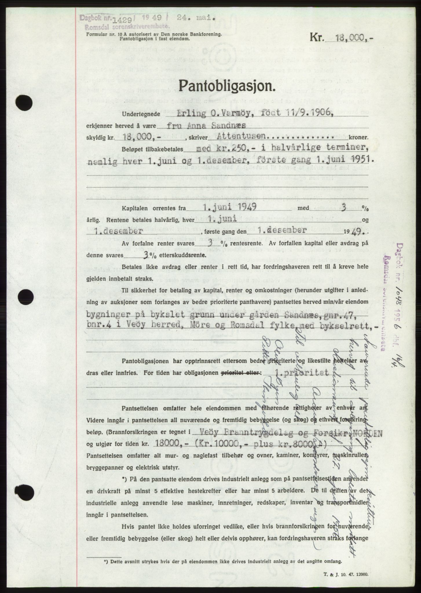 Romsdal sorenskriveri, SAT/A-4149/1/2/2C: Pantebok nr. B4, 1948-1949, Dagboknr: 1429/1949