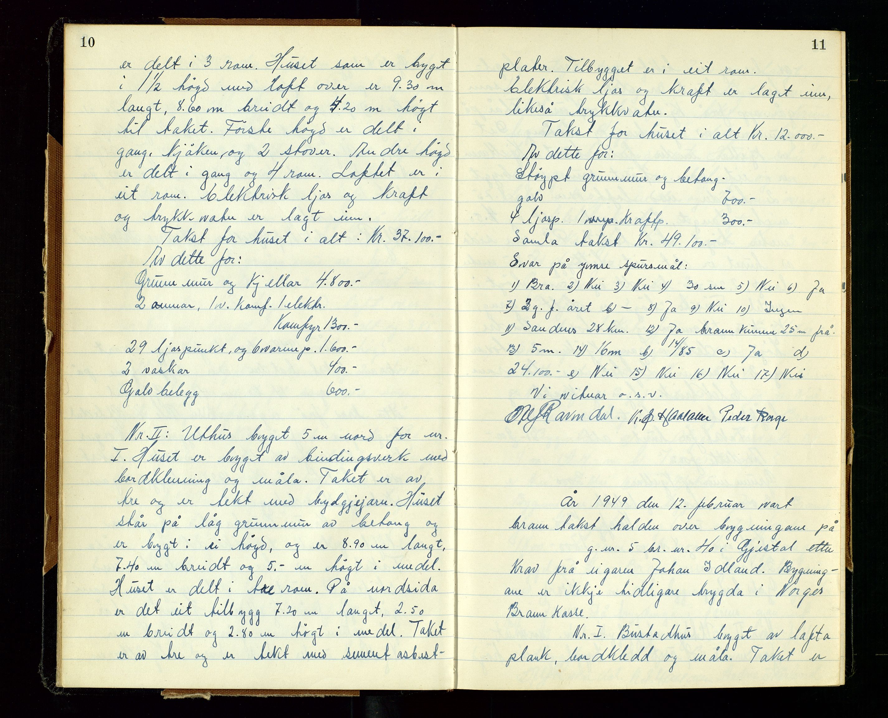 Gjesdal lensmannskontor, AV/SAST-A-100441/Go/L0005: Branntakstprotokoll, 1949-1954, s. 10-11