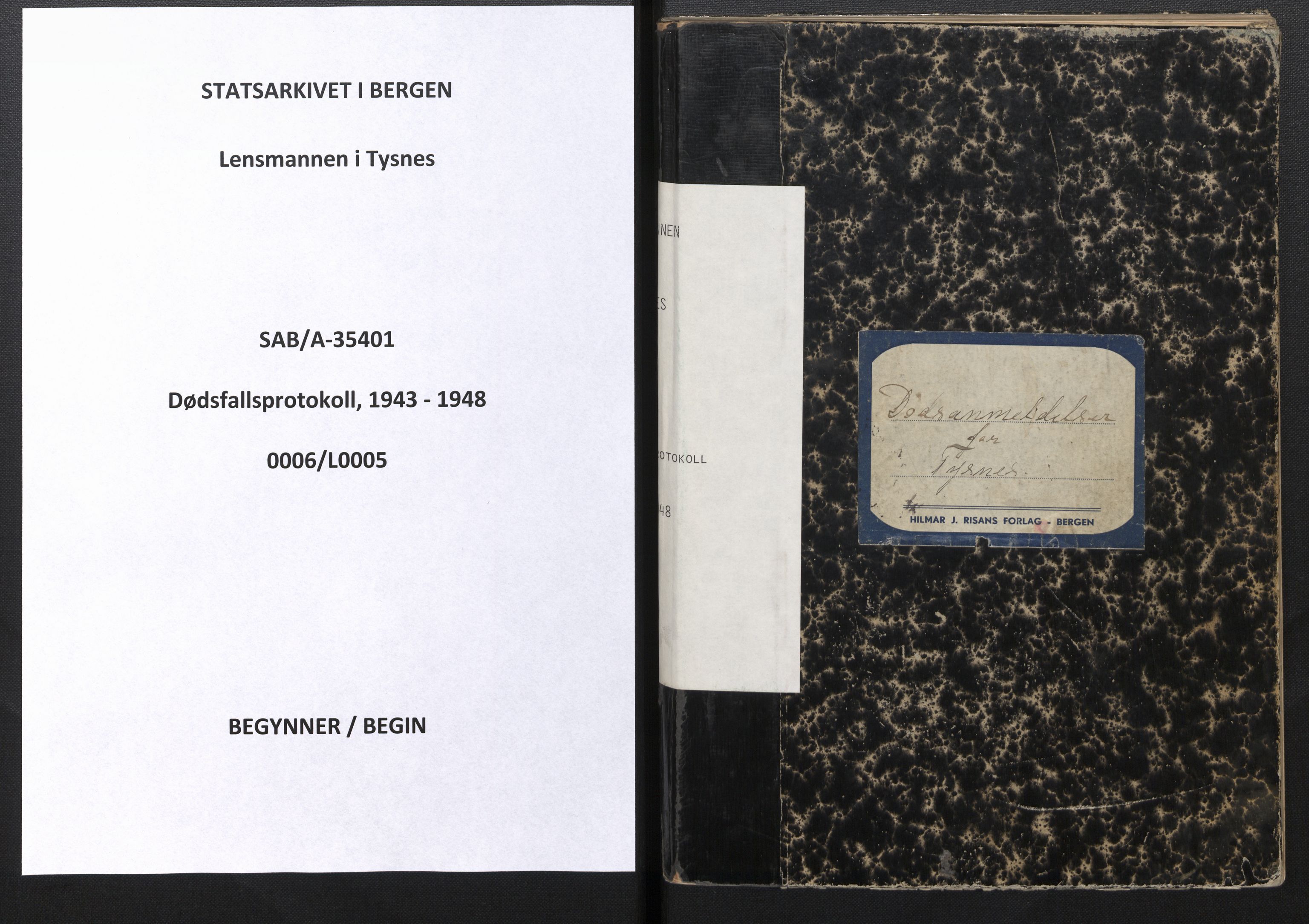 Lensmannen i Tysnes, SAB/A-35401/0006/L0005: Dødsfallprotokoll, 1943-1948