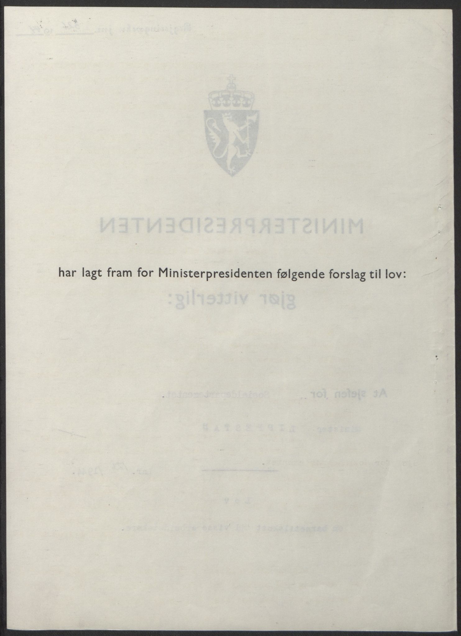 NS-administrasjonen 1940-1945 (Statsrådsekretariatet, de kommisariske statsråder mm), RA/S-4279/D/Db/L0100: Lover, 1944, s. 598