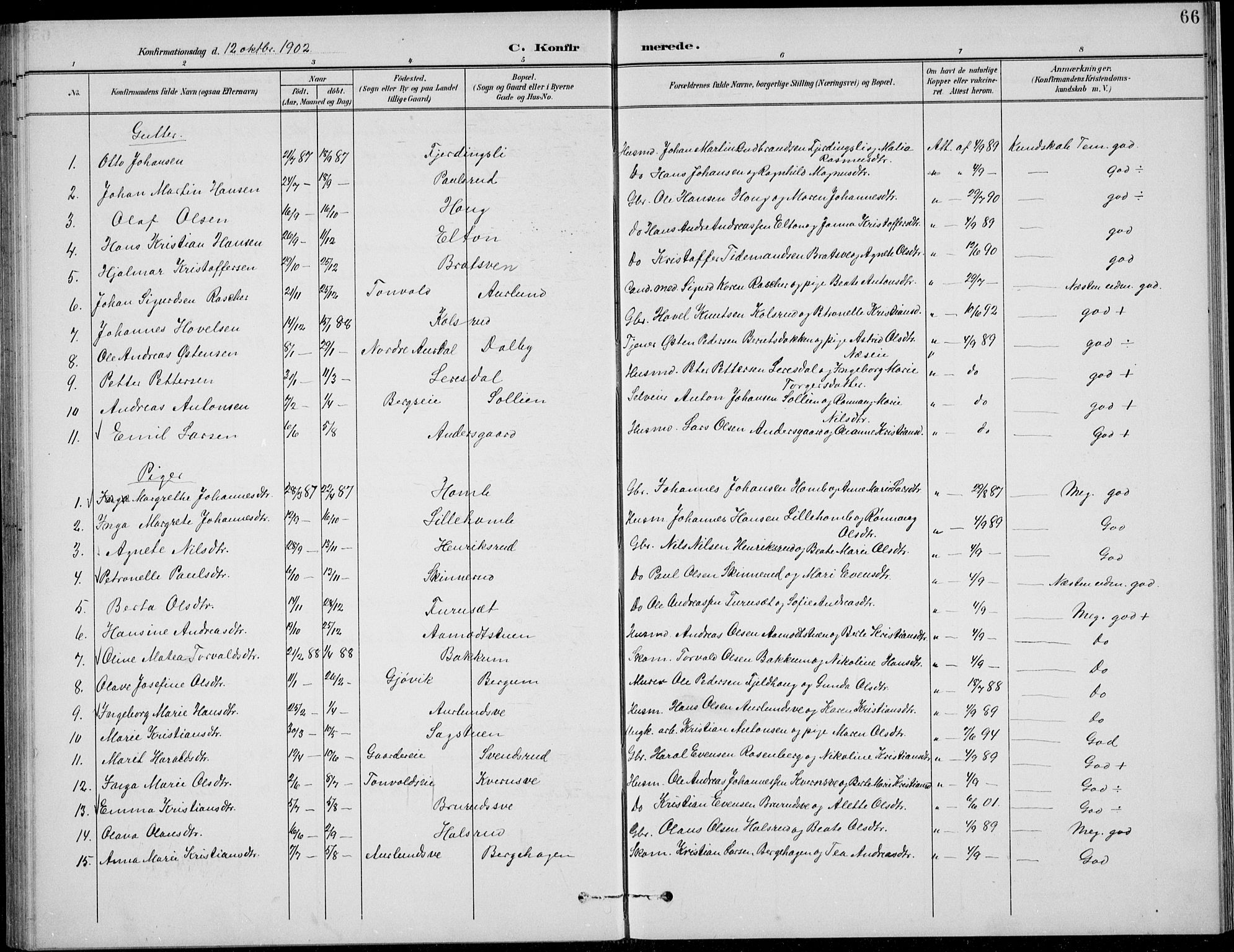 Nordre Land prestekontor, SAH/PREST-124/H/Ha/Hab/L0014: Klokkerbok nr. 14, 1891-1907, s. 66