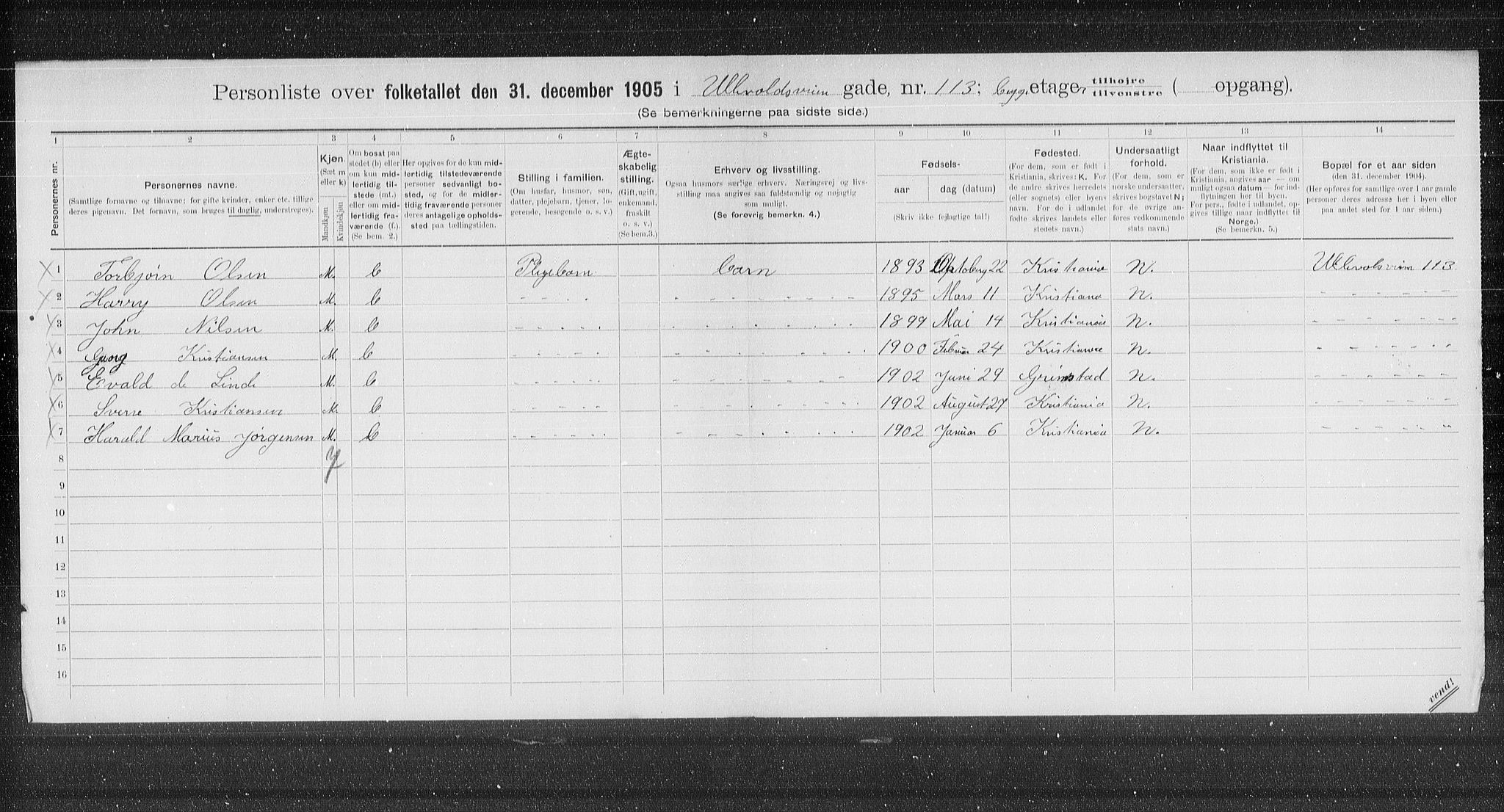 OBA, Kommunal folketelling 31.12.1905 for Kristiania kjøpstad, 1905, s. 62872