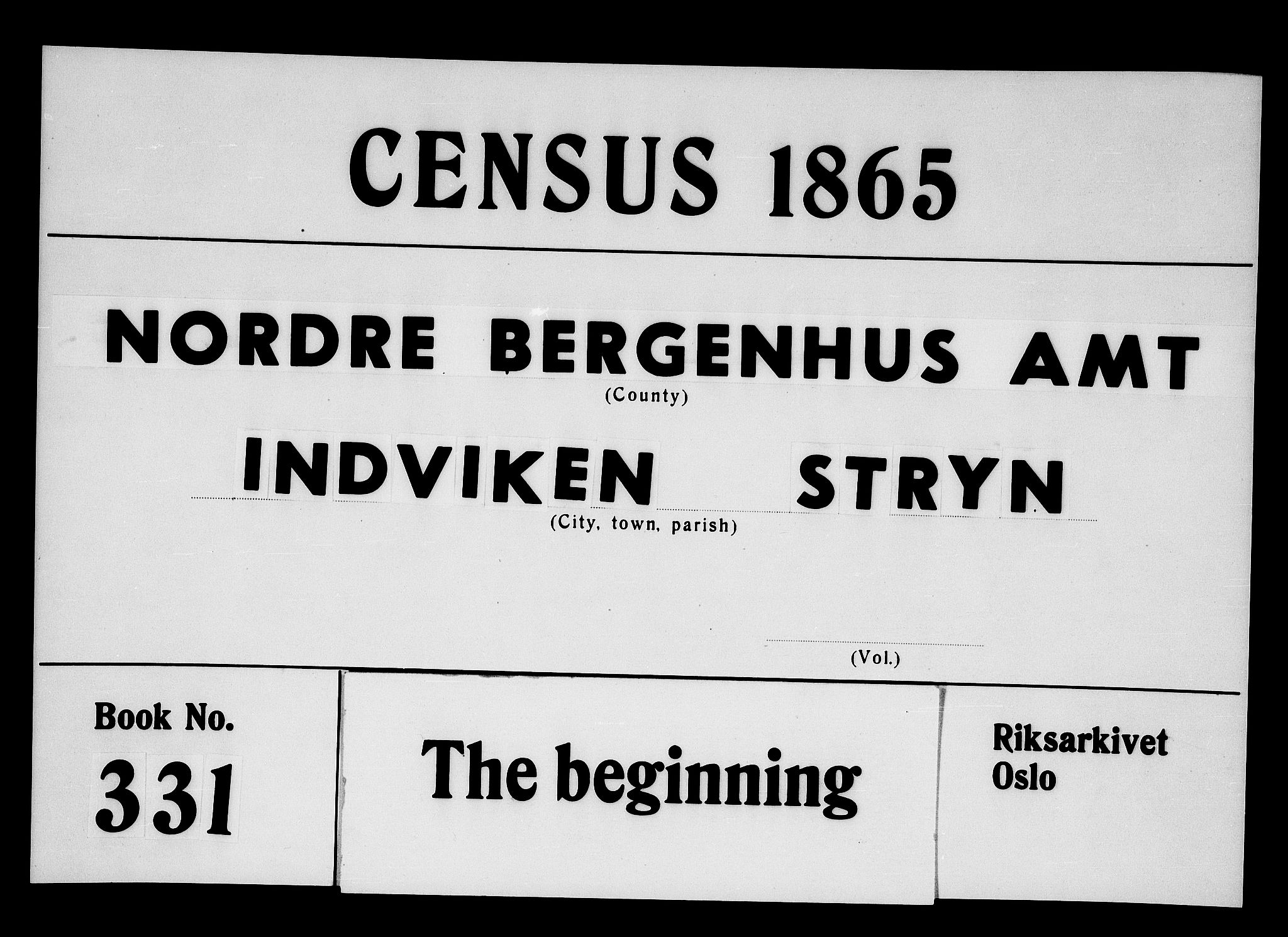 RA, Folketelling 1865 for 1447P Innvik prestegjeld, 1865, s. 1