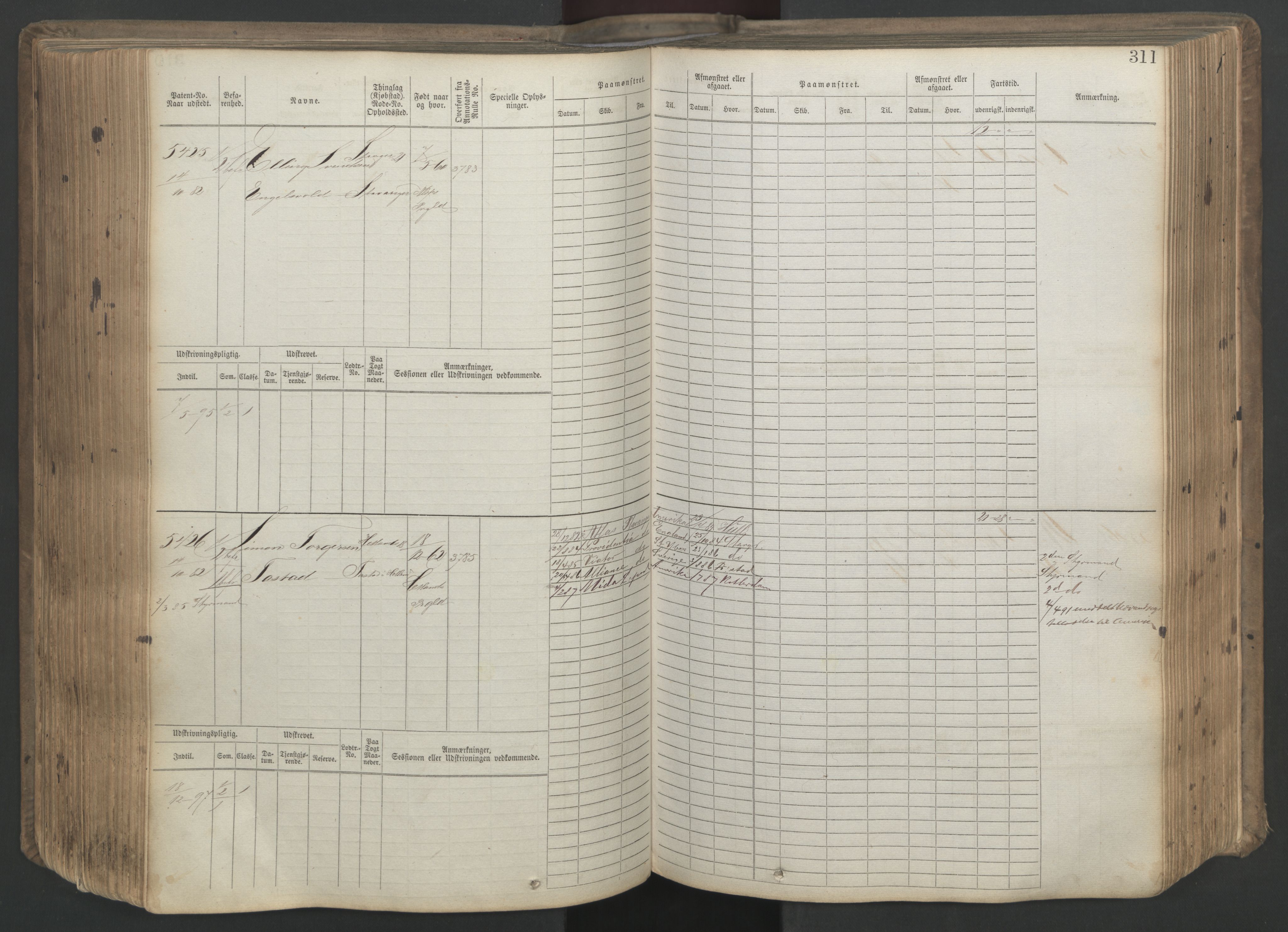 Stavanger sjømannskontor, AV/SAST-A-102006/F/Fb/Fbb/L0020: Sjøfartshovedrulle patnentnr. 4803-6004 (dublett), 1879, s. 316