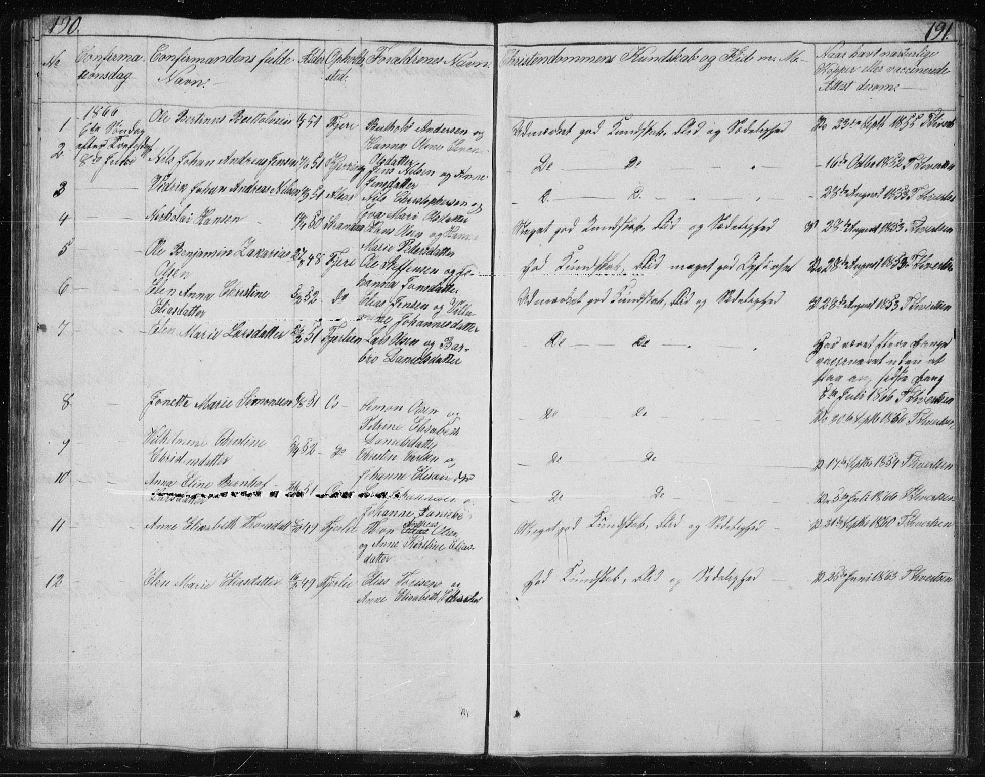 Ministerialprotokoller, klokkerbøker og fødselsregistre - Nordland, AV/SAT-A-1459/803/L0074: Klokkerbok nr. 803C01, 1845-1866, s. 190-191