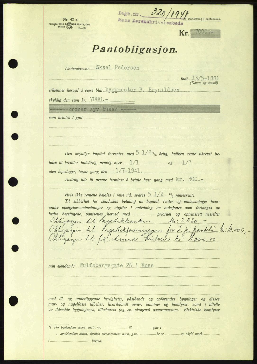 Moss sorenskriveri, SAO/A-10168: Pantebok nr. B10, 1940-1941, Dagboknr: 320/1941