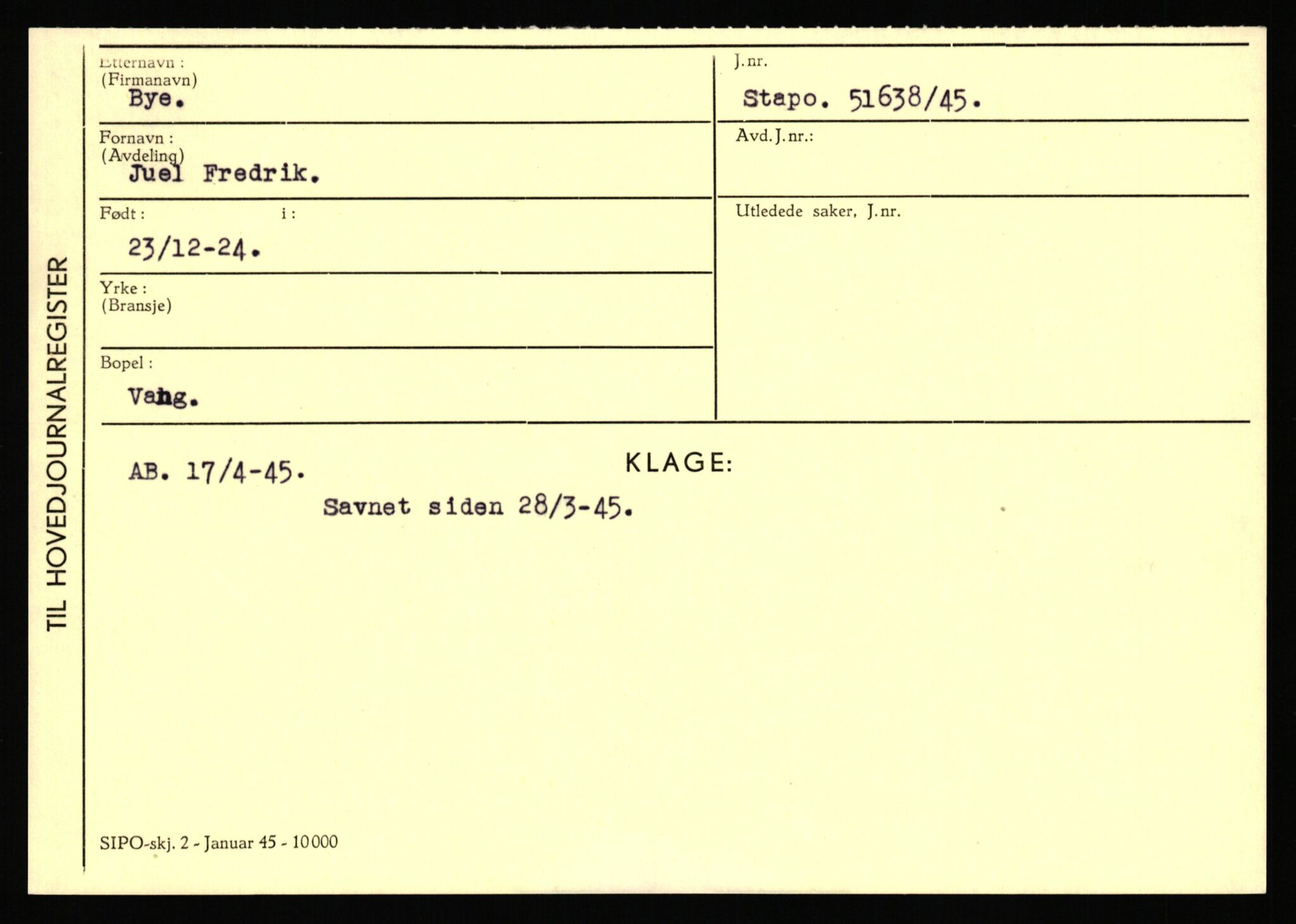 Statspolitiet - Hovedkontoret / Osloavdelingen, AV/RA-S-1329/C/Ca/L0003: Brechan - Eichinger	, 1943-1945, s. 1235