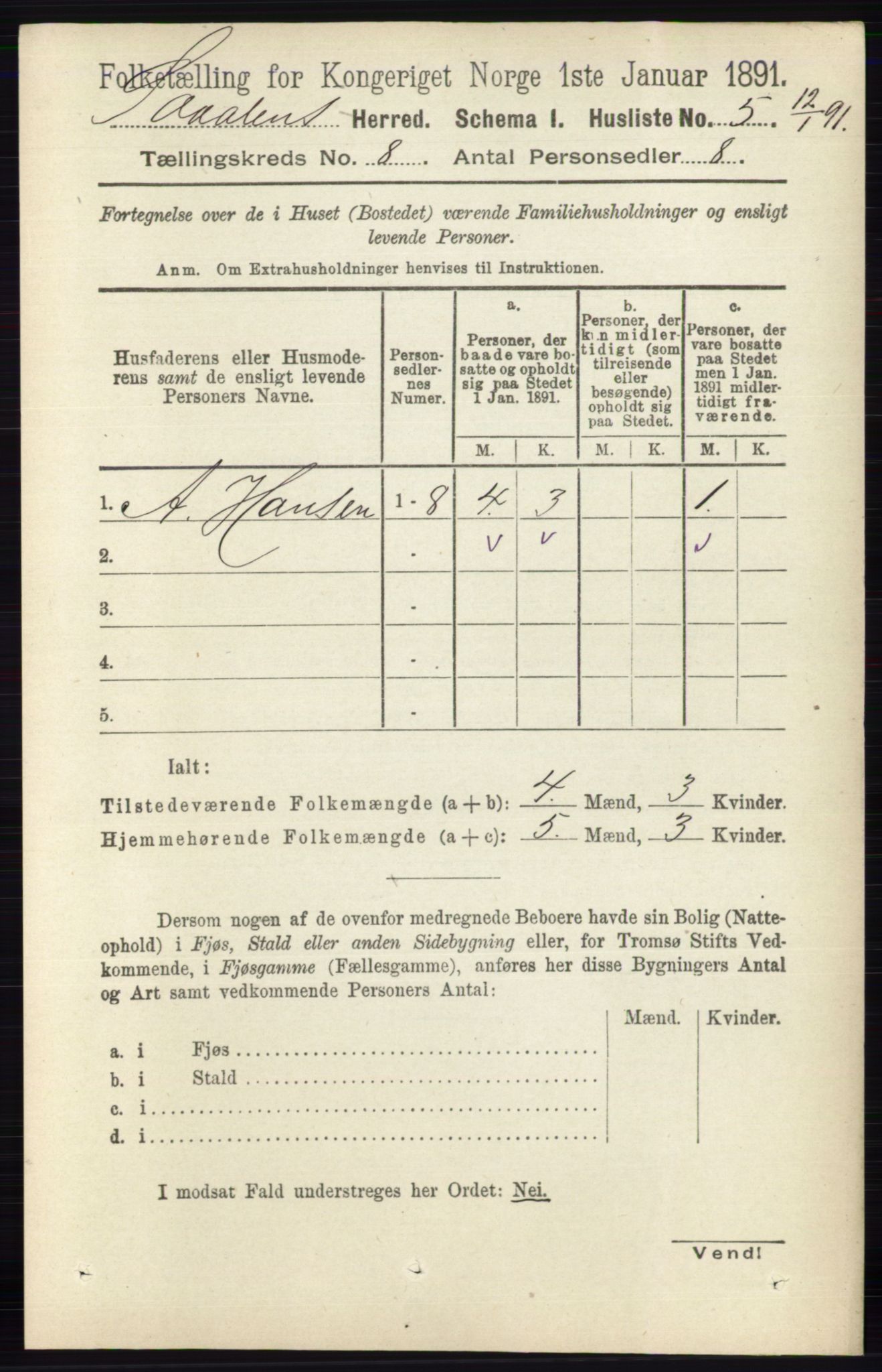 RA, Folketelling 1891 for 0419 Sør-Odal herred, 1891, s. 3965