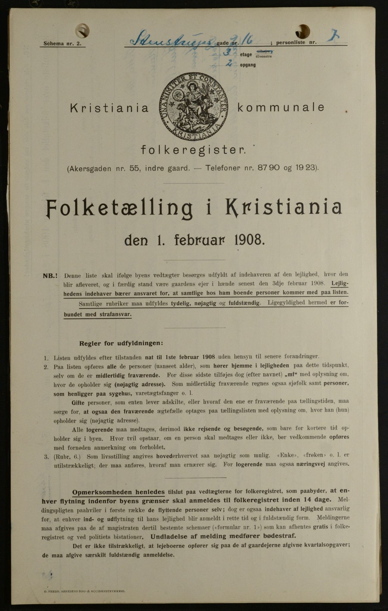 OBA, Kommunal folketelling 1.2.1908 for Kristiania kjøpstad, 1908, s. 90933