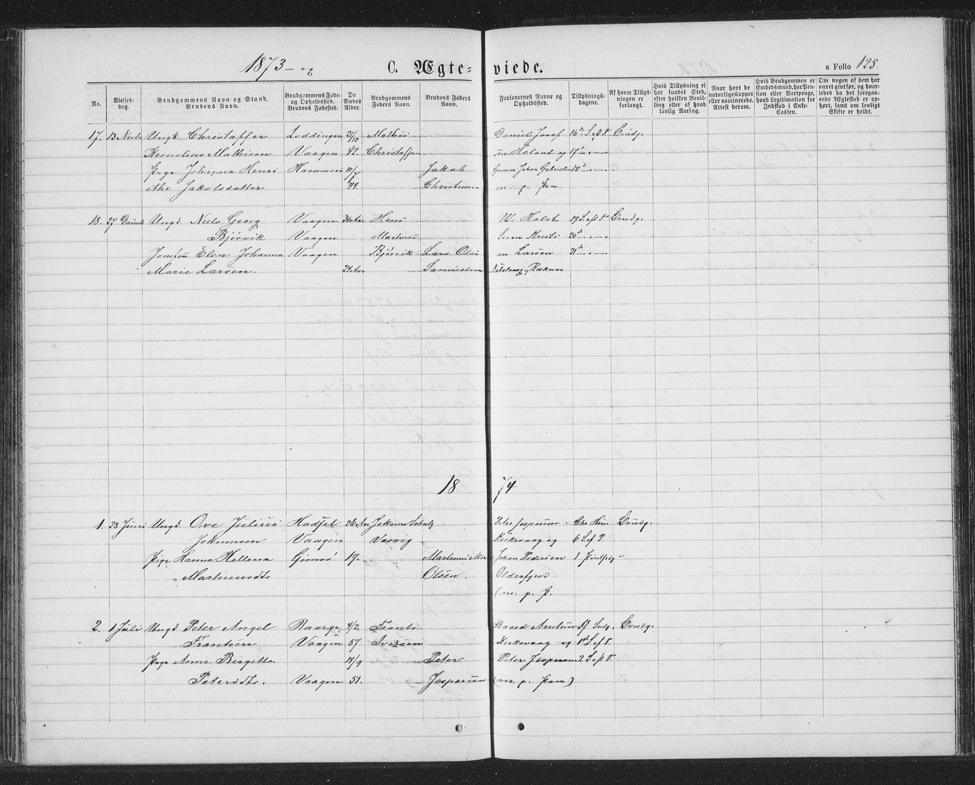 Ministerialprotokoller, klokkerbøker og fødselsregistre - Nordland, AV/SAT-A-1459/874/L1074: Klokkerbok nr. 874C03, 1870-1876, s. 125