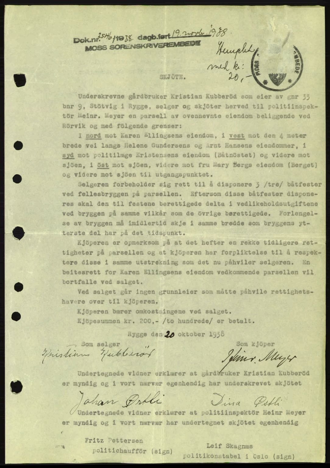 Moss sorenskriveri, SAO/A-10168: Pantebok nr. A5, 1938-1939, Dagboknr: 2546/1938