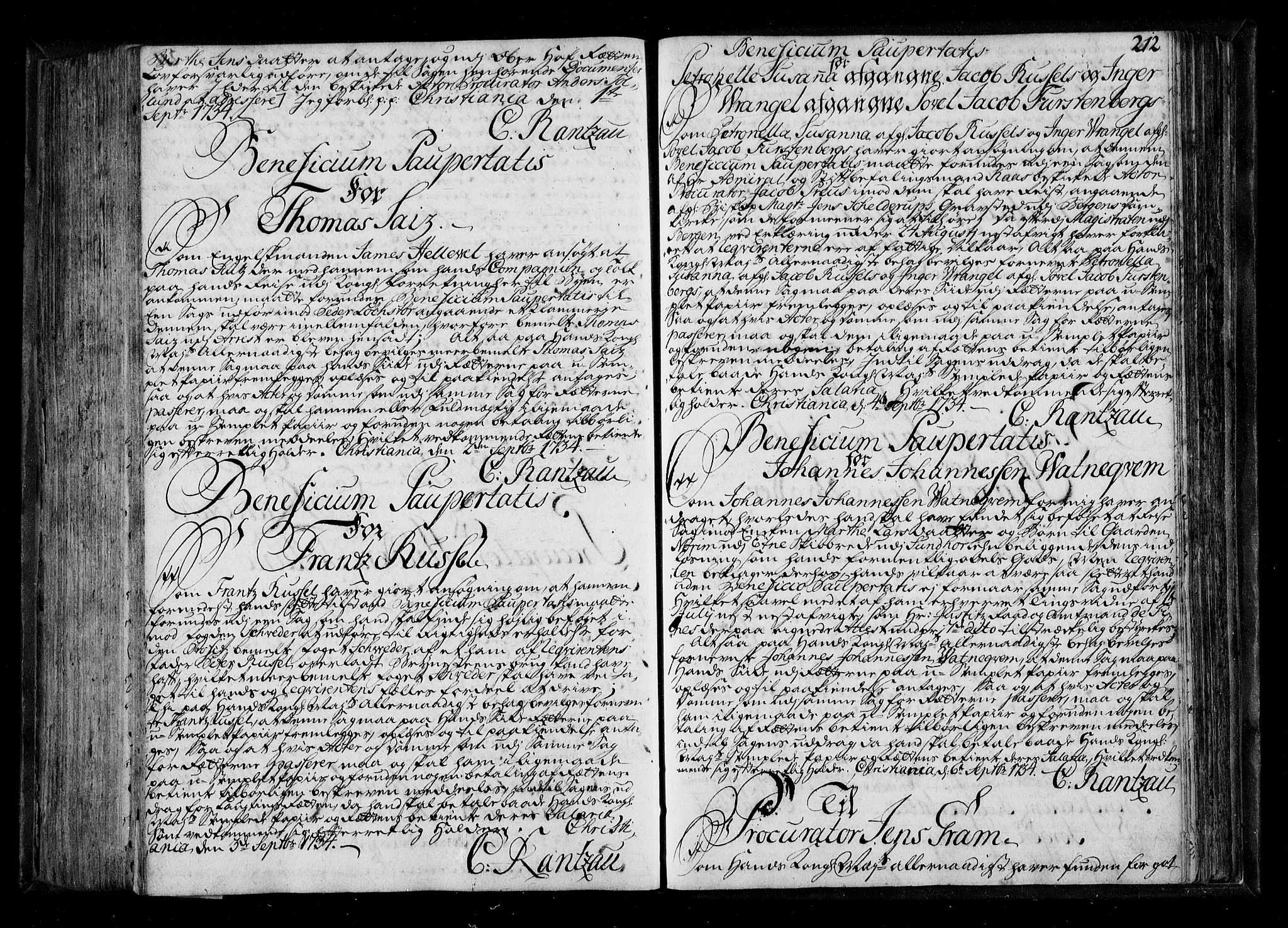 Stattholderembetet 1572-1771, AV/RA-EA-2870/Be/L0011: Kopibok for beneficia paupertatis, 1726-1739, s. 211b-212a