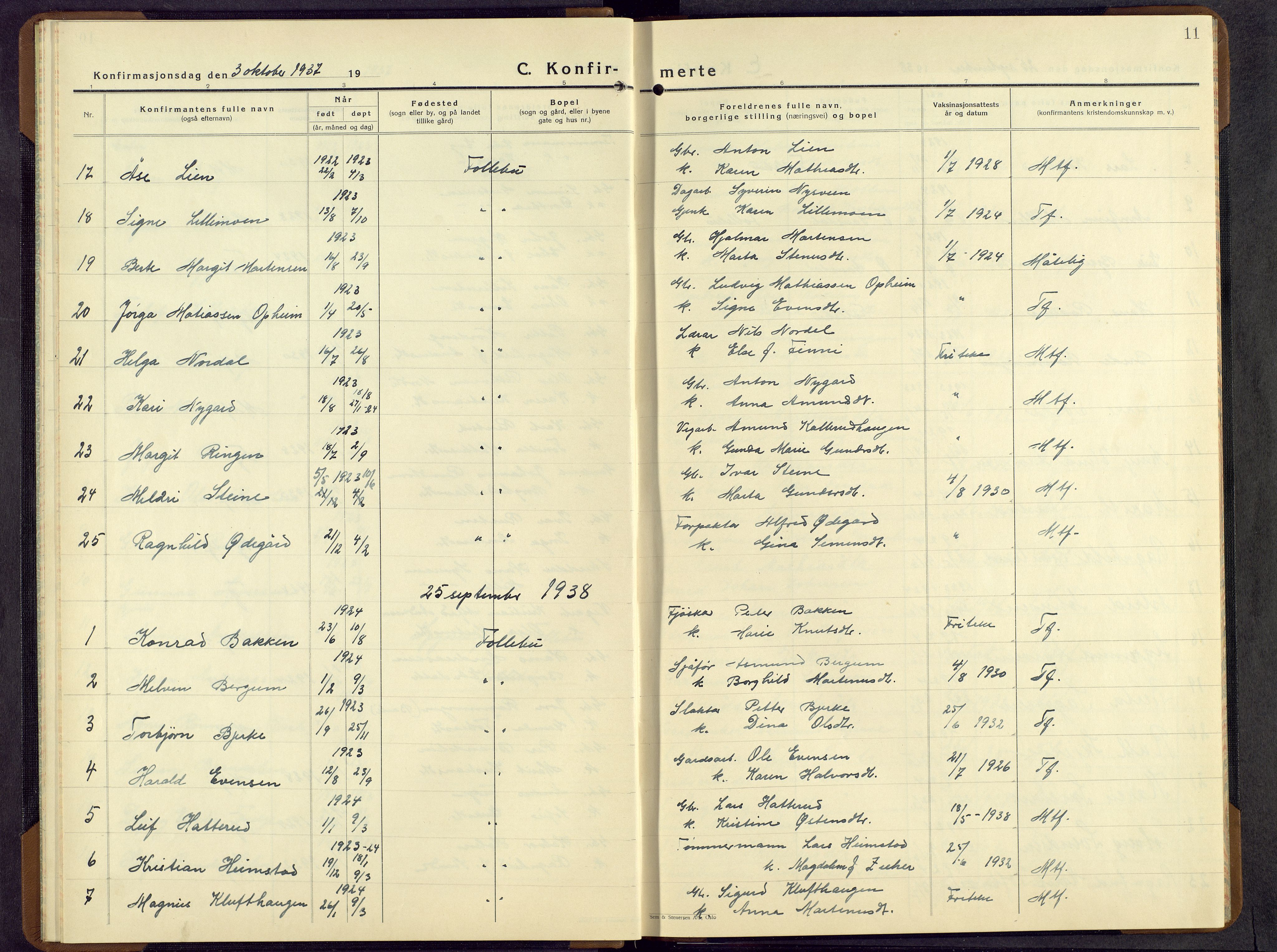 Østre Gausdal prestekontor, AV/SAH-PREST-092/H/Ha/Hab/L0009: Klokkerbok nr. 9, 1934-1964, s. 11