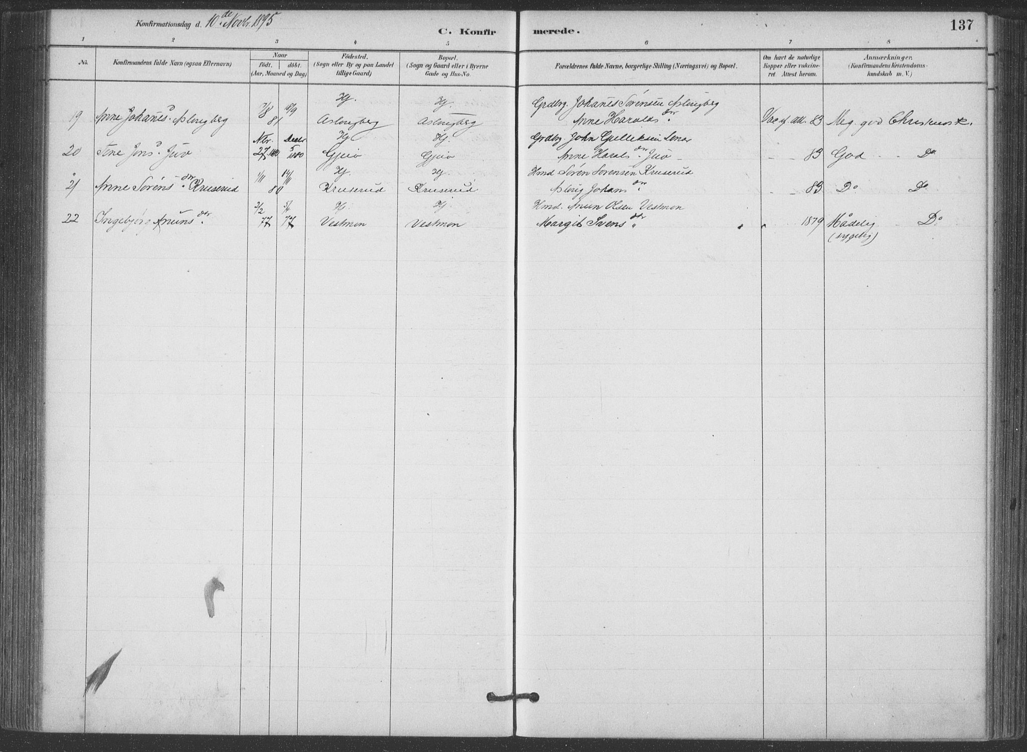 Hjartdal kirkebøker, AV/SAKO-A-270/F/Fa/L0010: Ministerialbok nr. I 10, 1880-1929, s. 137