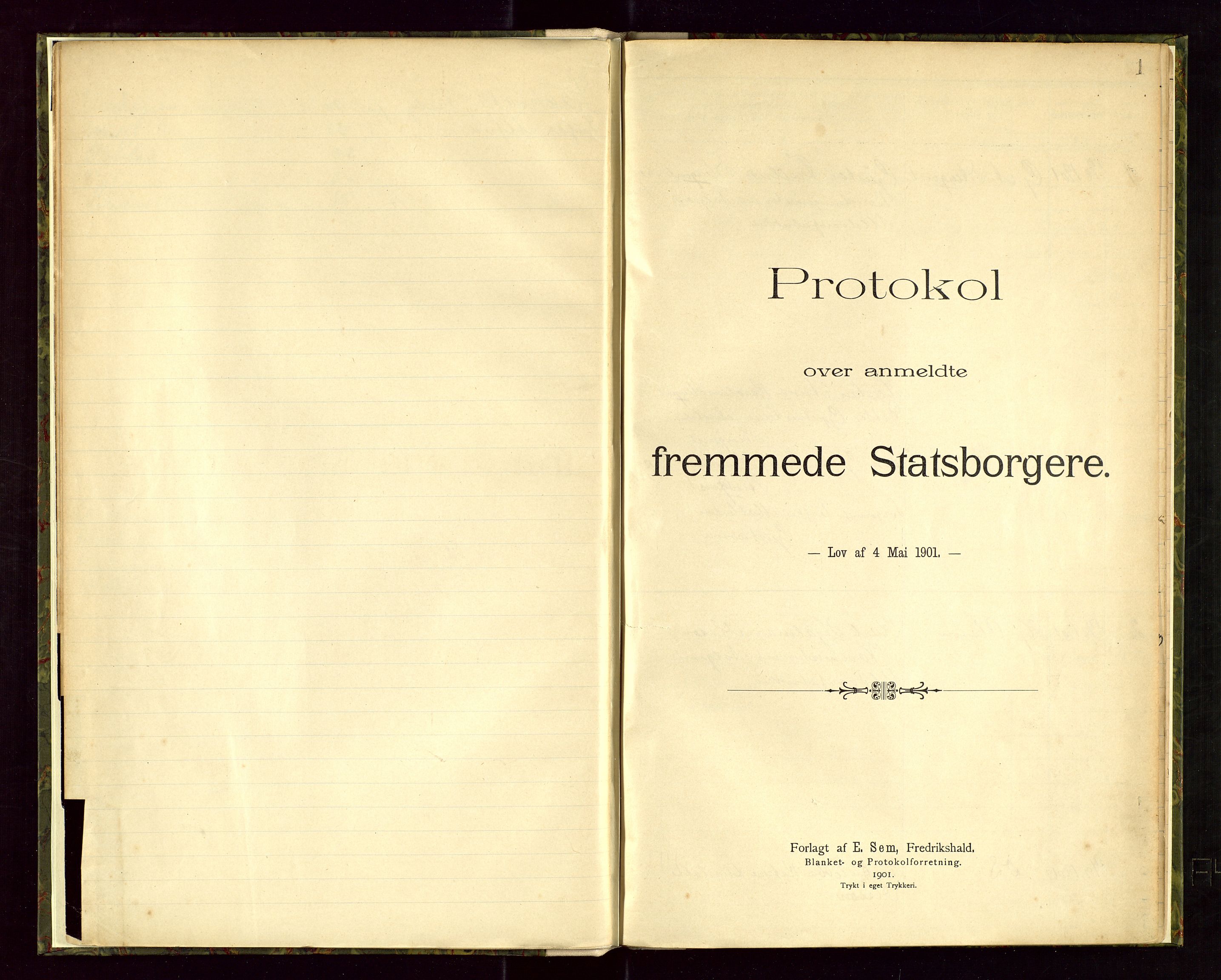Gjesdal lensmannskontor, SAST/A-100441/Fe/L0001: Fremmedprotokoll, 1901-1937, s. 1