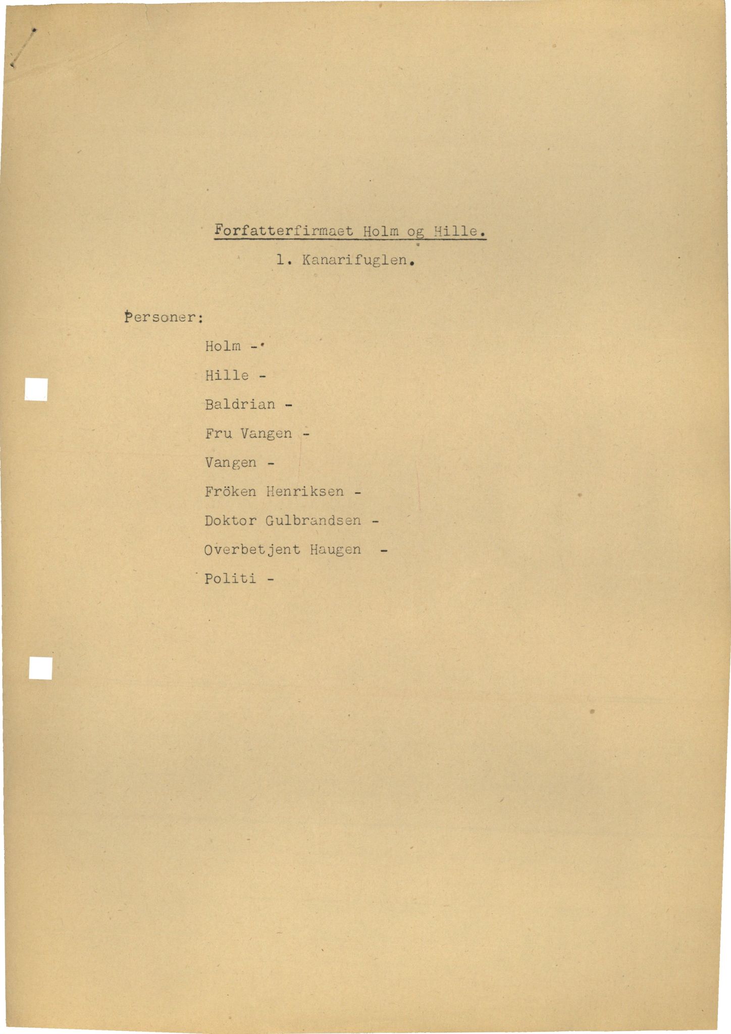Otto Nielsen, TRKO/PA-1176/F/L0005/0027: Revytekster og viser / Forfatterfirmaet Holm og Hille nr. 1 Kanarifuglen