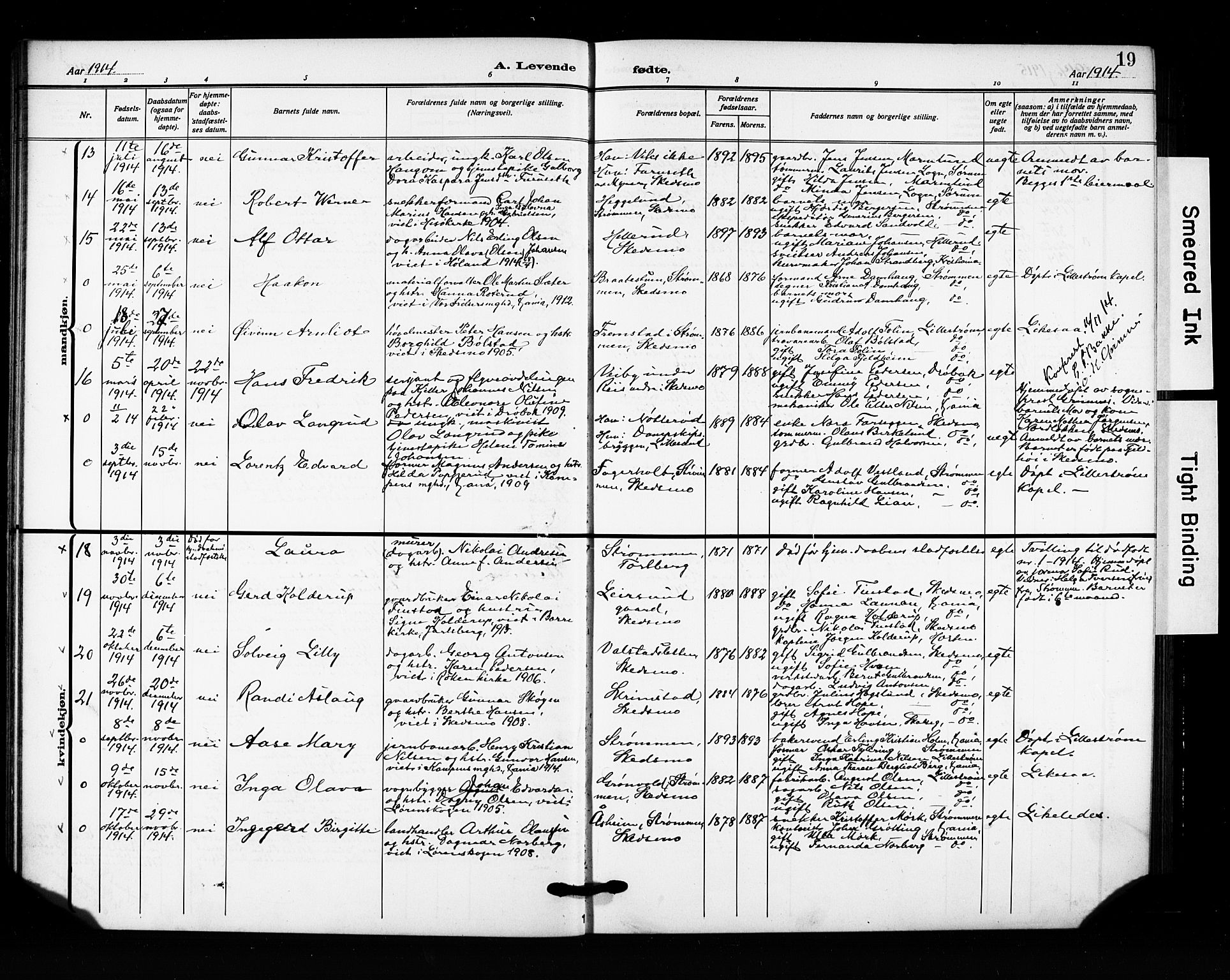 Skedsmo prestekontor Kirkebøker, AV/SAO-A-10033a/G/Ga/L0006: Klokkerbok nr. I 6, 1912-1926, s. 19