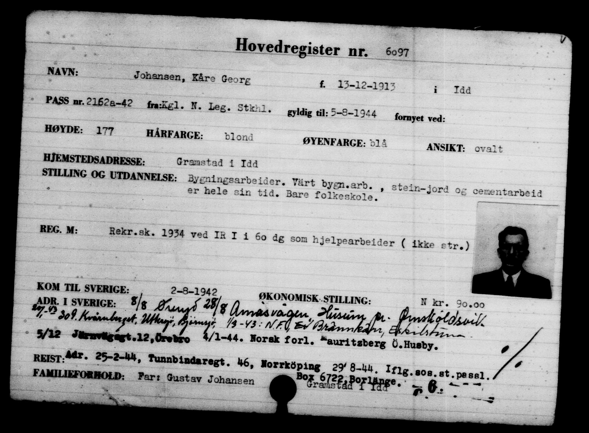 Utenriksstasjonene, Legasjonen i Stockholm, Flyktningkontoret, AV/RA-S-6753/V/Va/L0004: Kjesäterkartoteket, flyktninger med registreringsnr. 3496-6610, 1940-1945, s. 3048