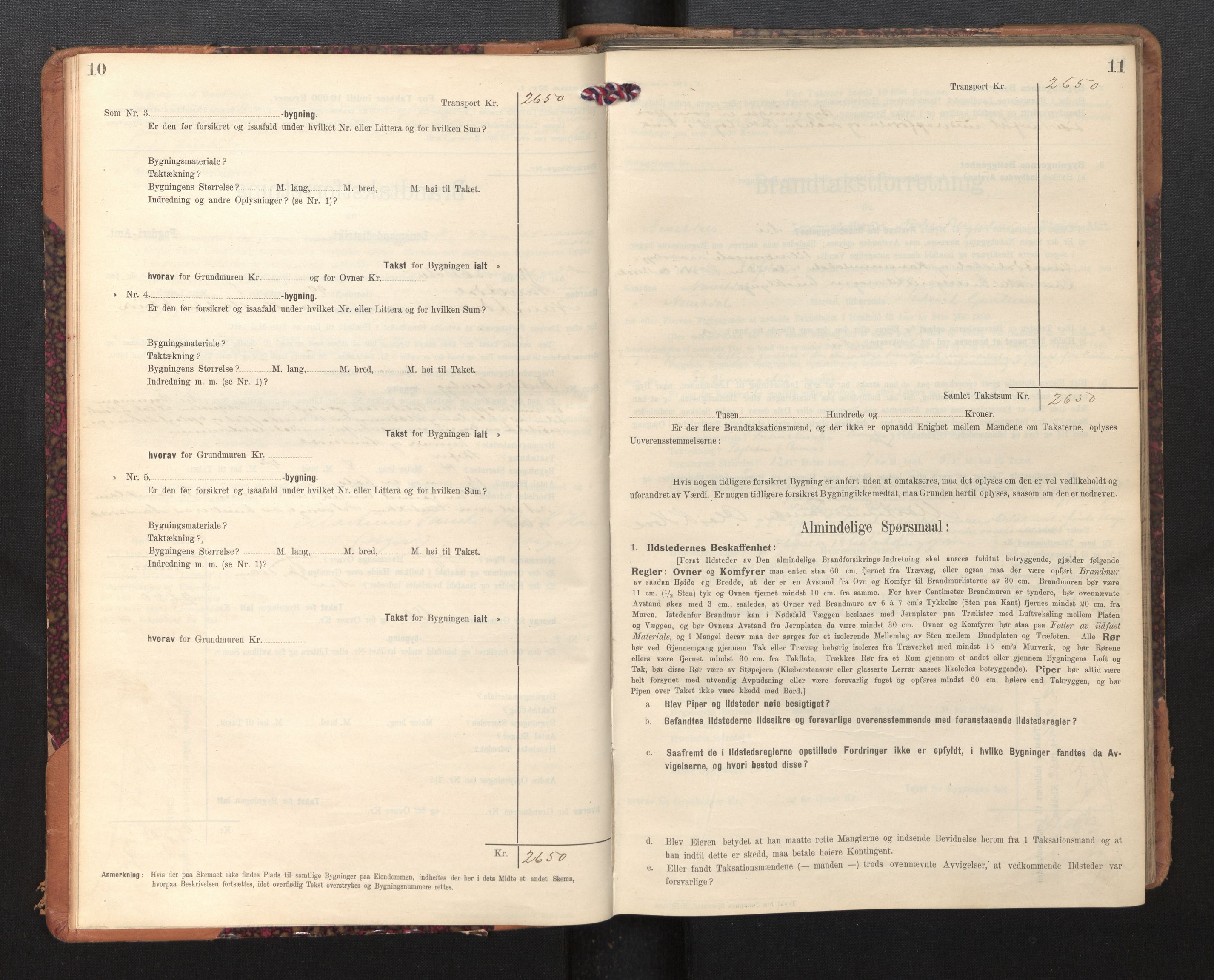 Lensmannen i Naustdal, SAB/A-29501/0012/L0002: Branntakstprotokoll, skjematakst, 1911-1953, s. 10-11