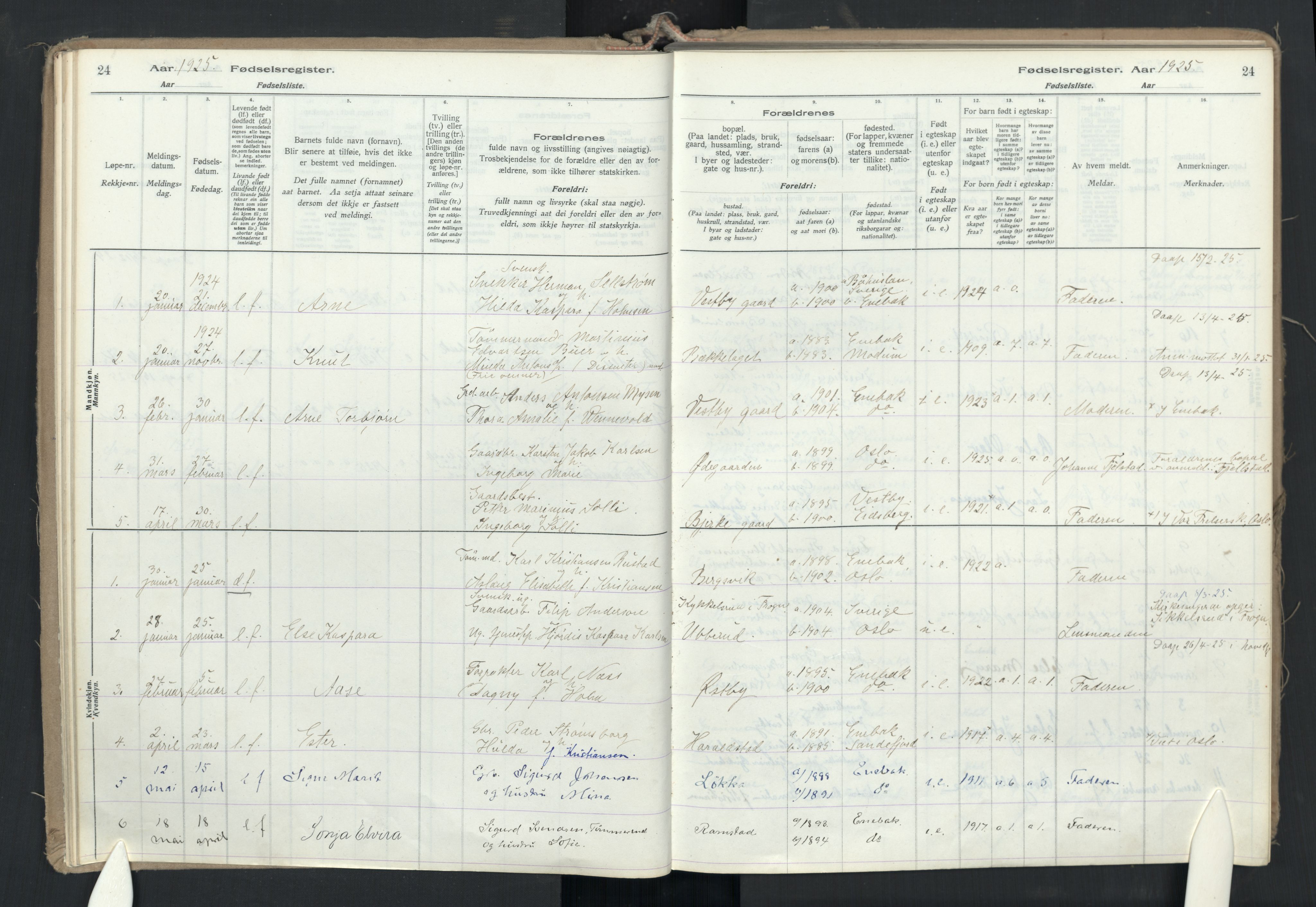 Enebakk prestekontor Kirkebøker, AV/SAO-A-10171c/J/Jb/L0001: Fødselsregister nr. II 1, 1916-1980, s. 24