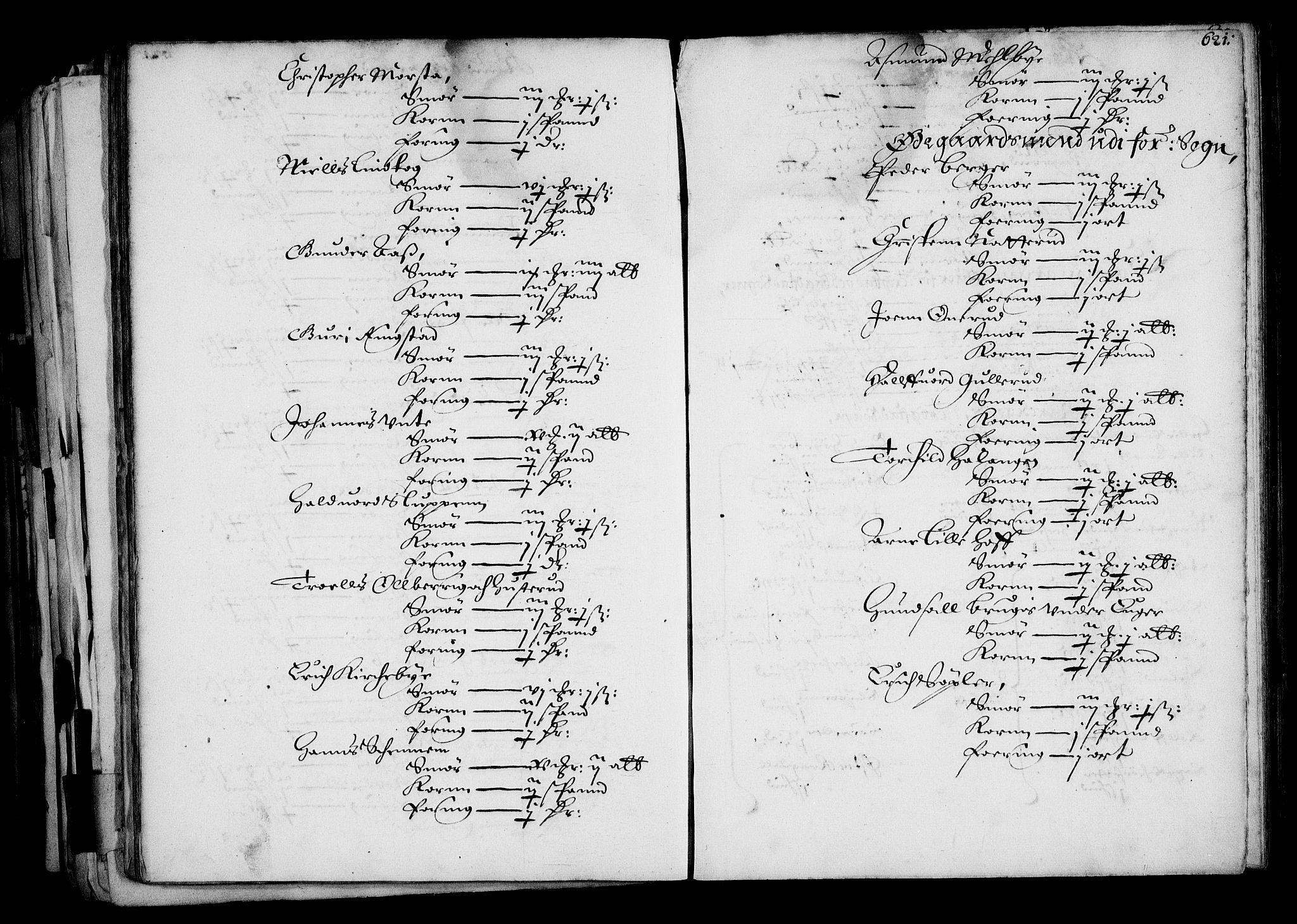 Rentekammeret inntil 1814, Realistisk ordnet avdeling, AV/RA-EA-4070/N/Na/L0001: [XI f]: Akershus stifts jordebok, 1652, s. 620b-621a