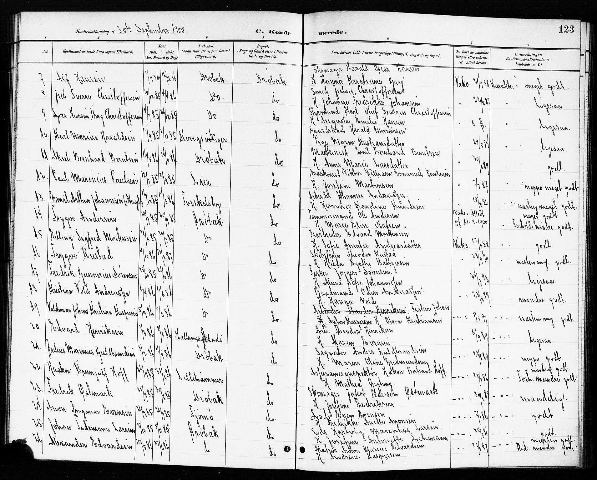 Drøbak prestekontor Kirkebøker, AV/SAO-A-10142a/G/Ga/L0001: Klokkerbok nr. I 1, 1897-1917, s. 123