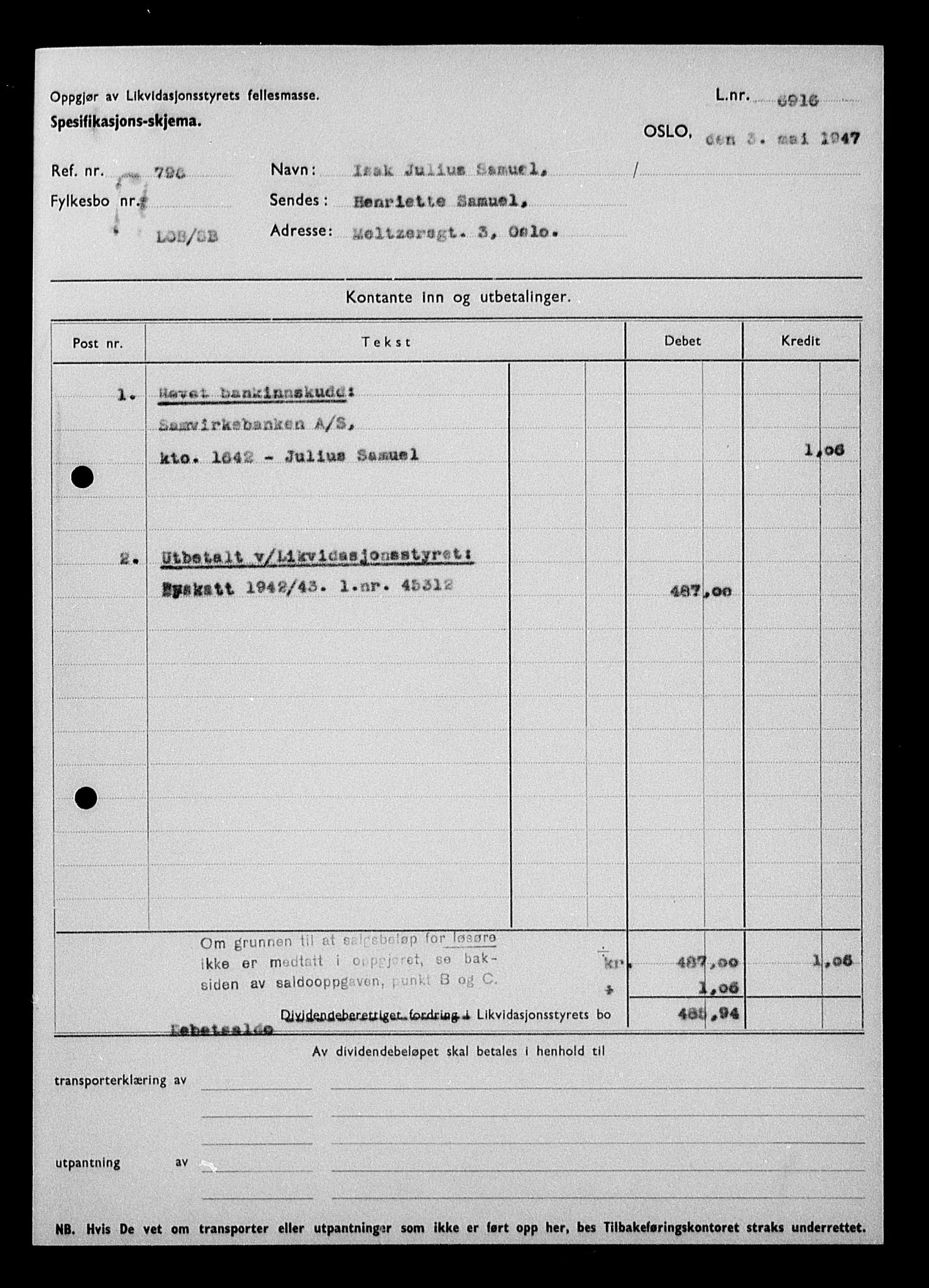 Justisdepartementet, Tilbakeføringskontoret for inndratte formuer, AV/RA-S-1564/H/Hc/Hcc/L0976: --, 1945-1947, s. 734