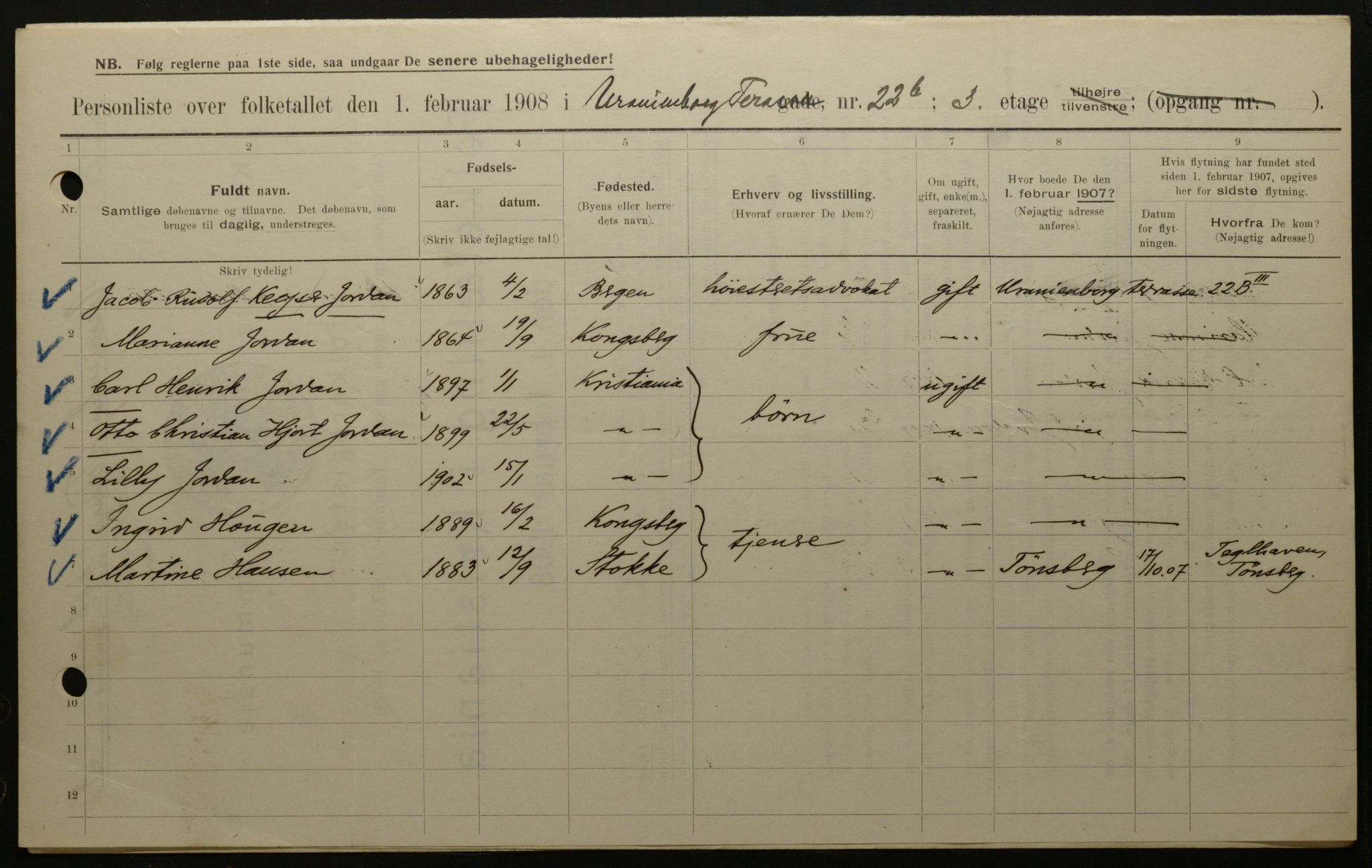 OBA, Kommunal folketelling 1.2.1908 for Kristiania kjøpstad, 1908, s. 108010