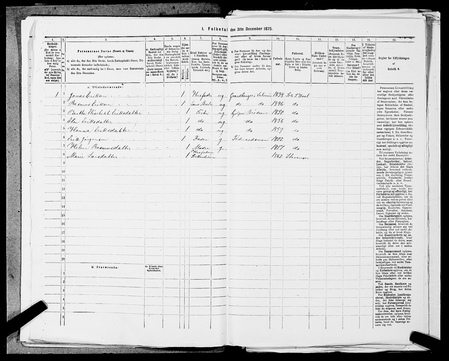 SAST, Folketelling 1875 for 1124P Håland prestegjeld, 1875, s. 717