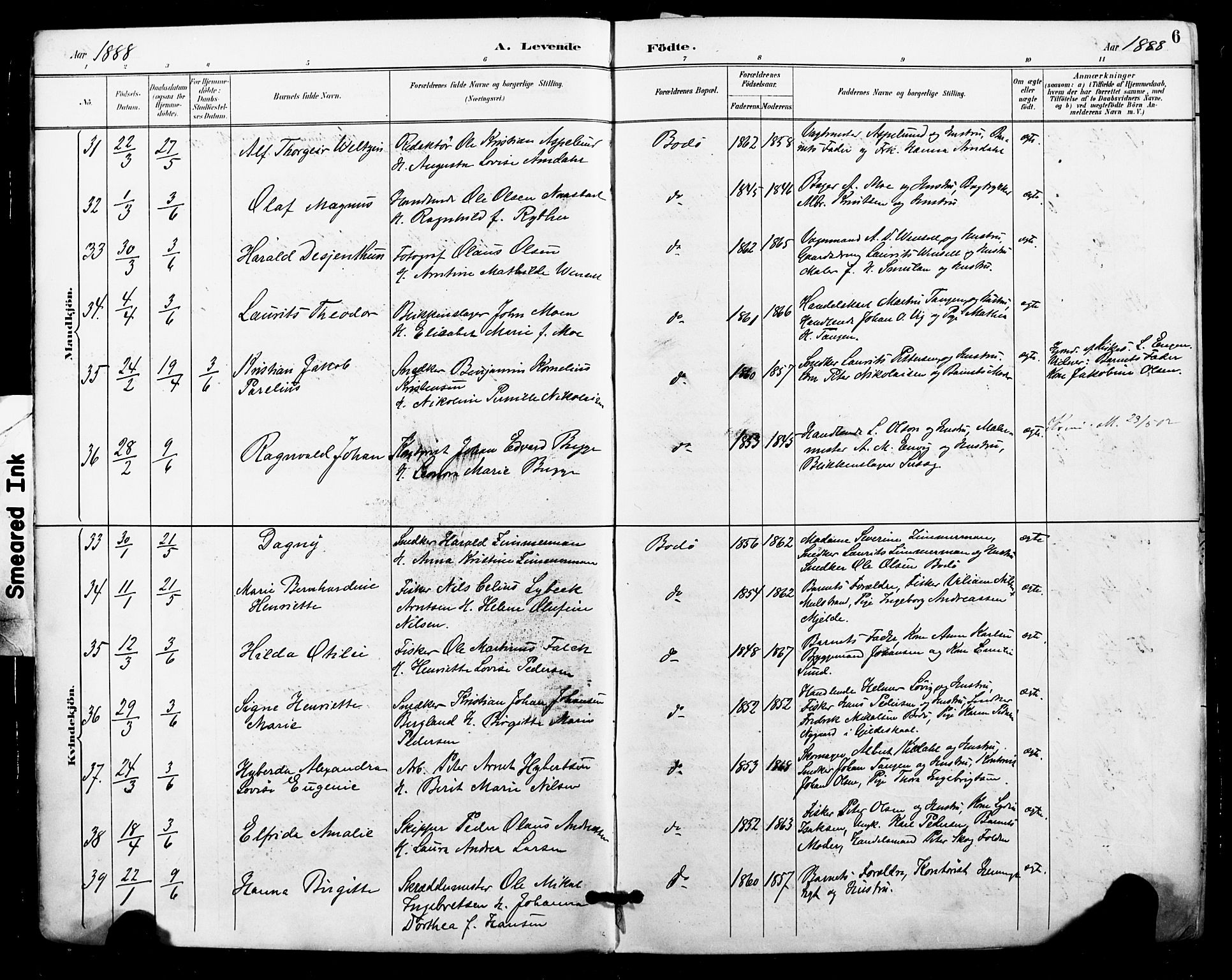 Ministerialprotokoller, klokkerbøker og fødselsregistre - Nordland, AV/SAT-A-1459/801/L0010: Ministerialbok nr. 801A10, 1888-1899, s. 6
