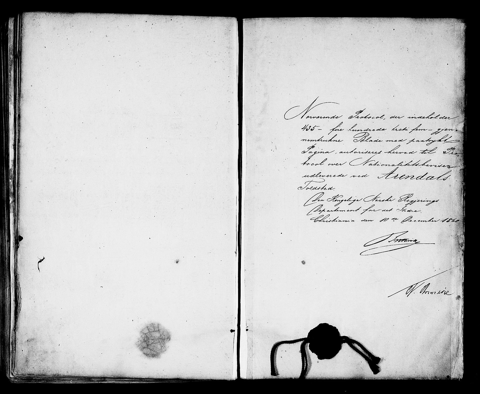 Arendal tollsted, AV/SAK-1351-0003/H/Ha/L0642: Protokoll over utleverte nasjonalitetsbevis, 1864-1874, s. 464