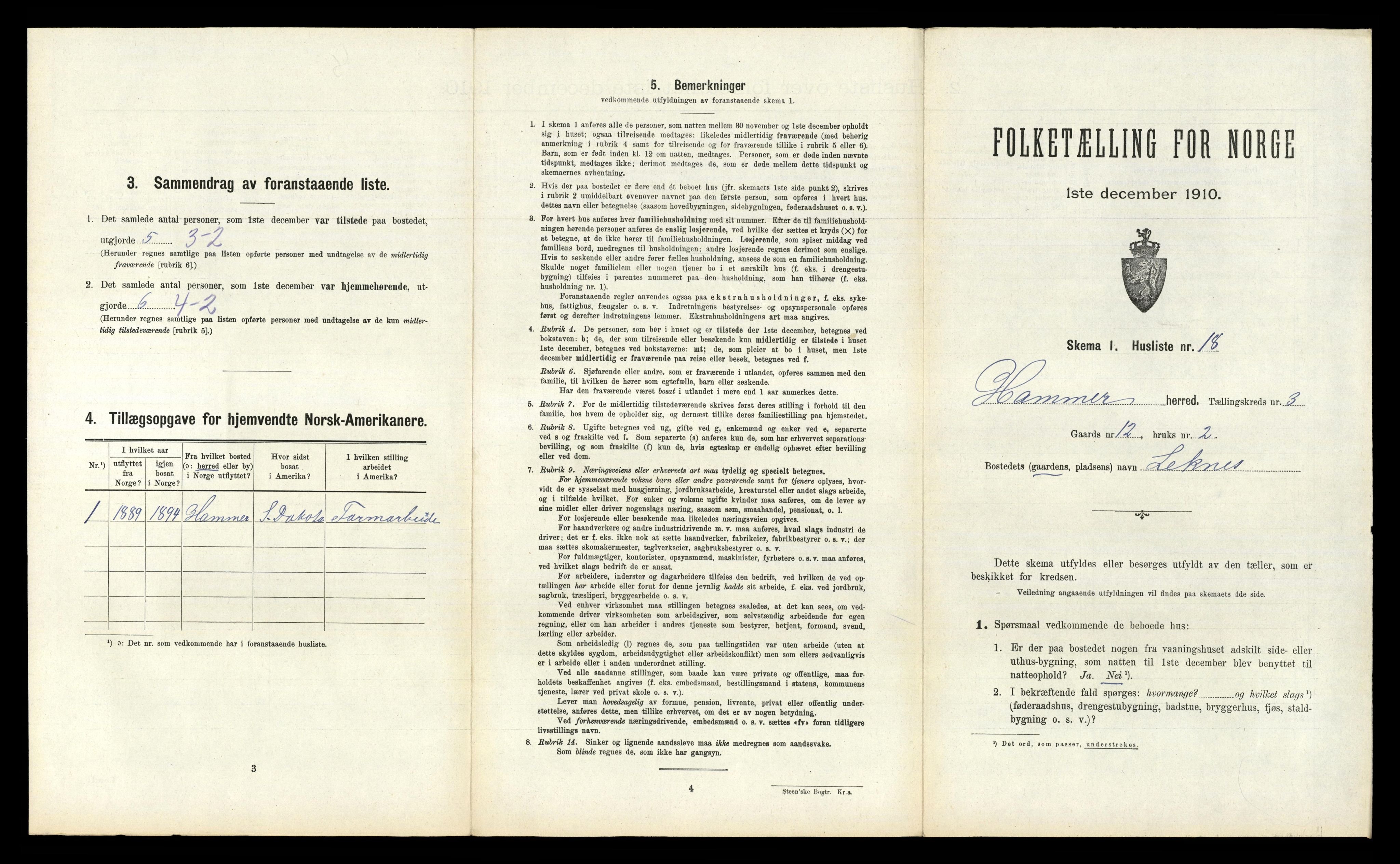 RA, Folketelling 1910 for 1254 Hamre herred, 1910, s. 182
