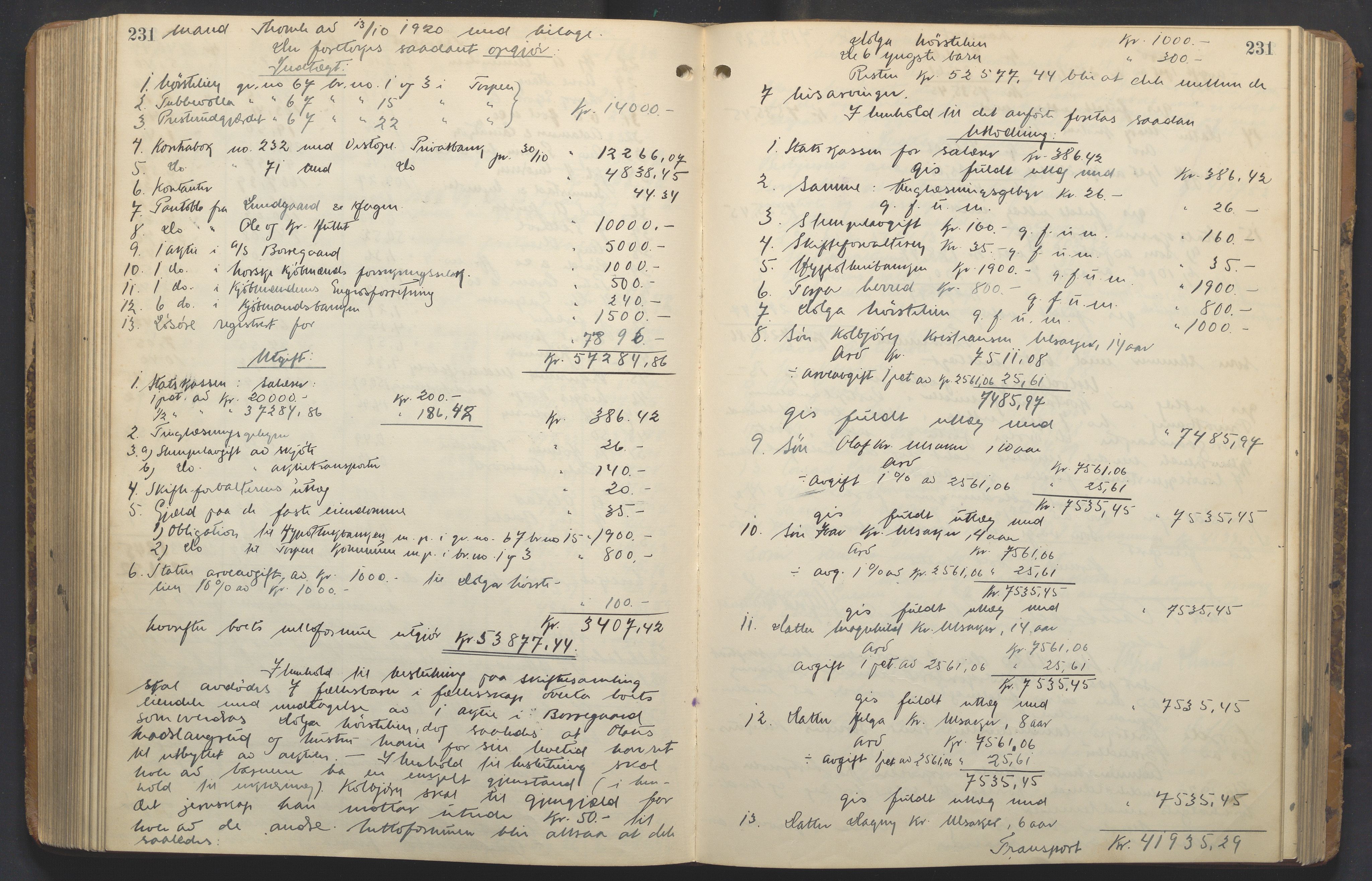 Hadeland og Land tingrett, AV/SAH-TING-010/J/Jd/L0005: Skifteutlodningsprotokoll, 1913-1924, s. 231