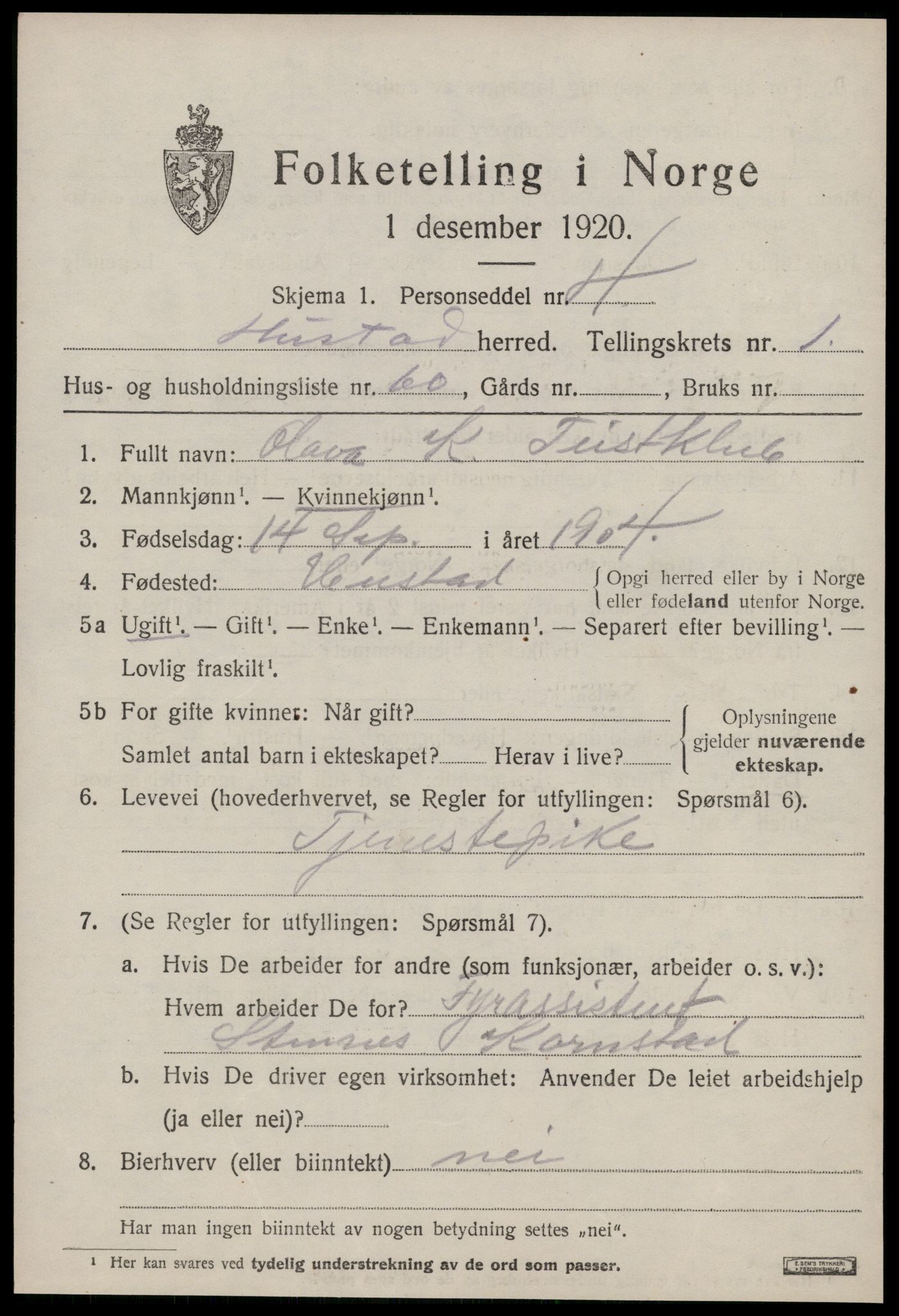 SAT, Folketelling 1920 for 1550 Hustad herred, 1920, s. 1483