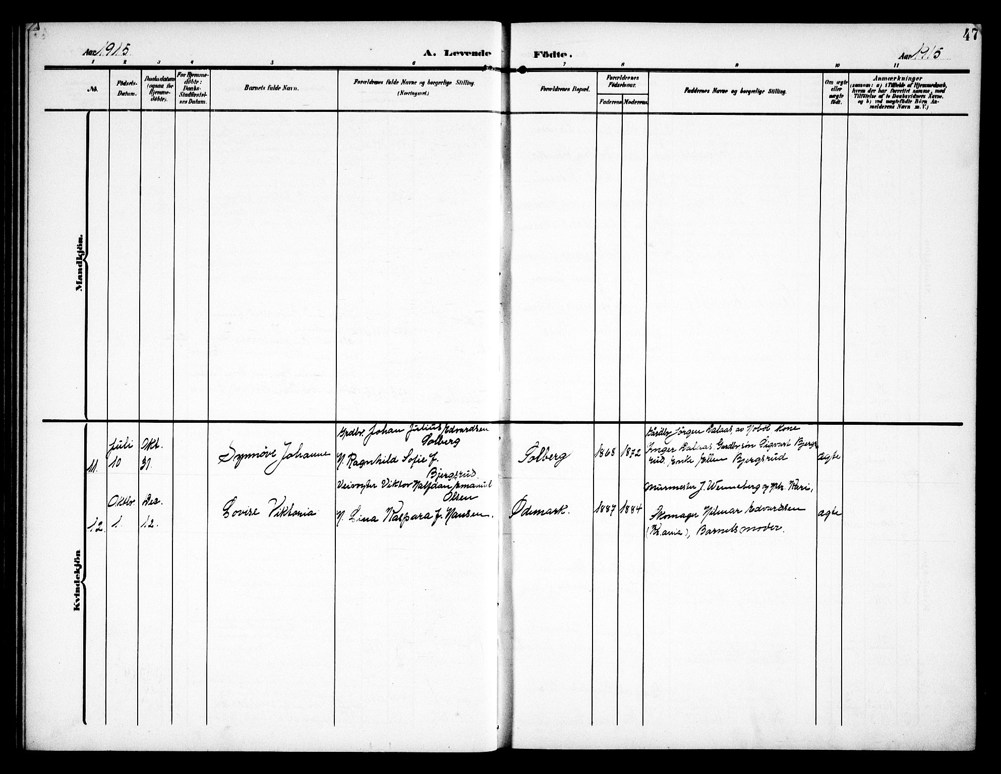 Kråkstad prestekontor Kirkebøker, AV/SAO-A-10125a/G/Ga/L0002: Klokkerbok nr. I 2, 1905-1934, s. 47