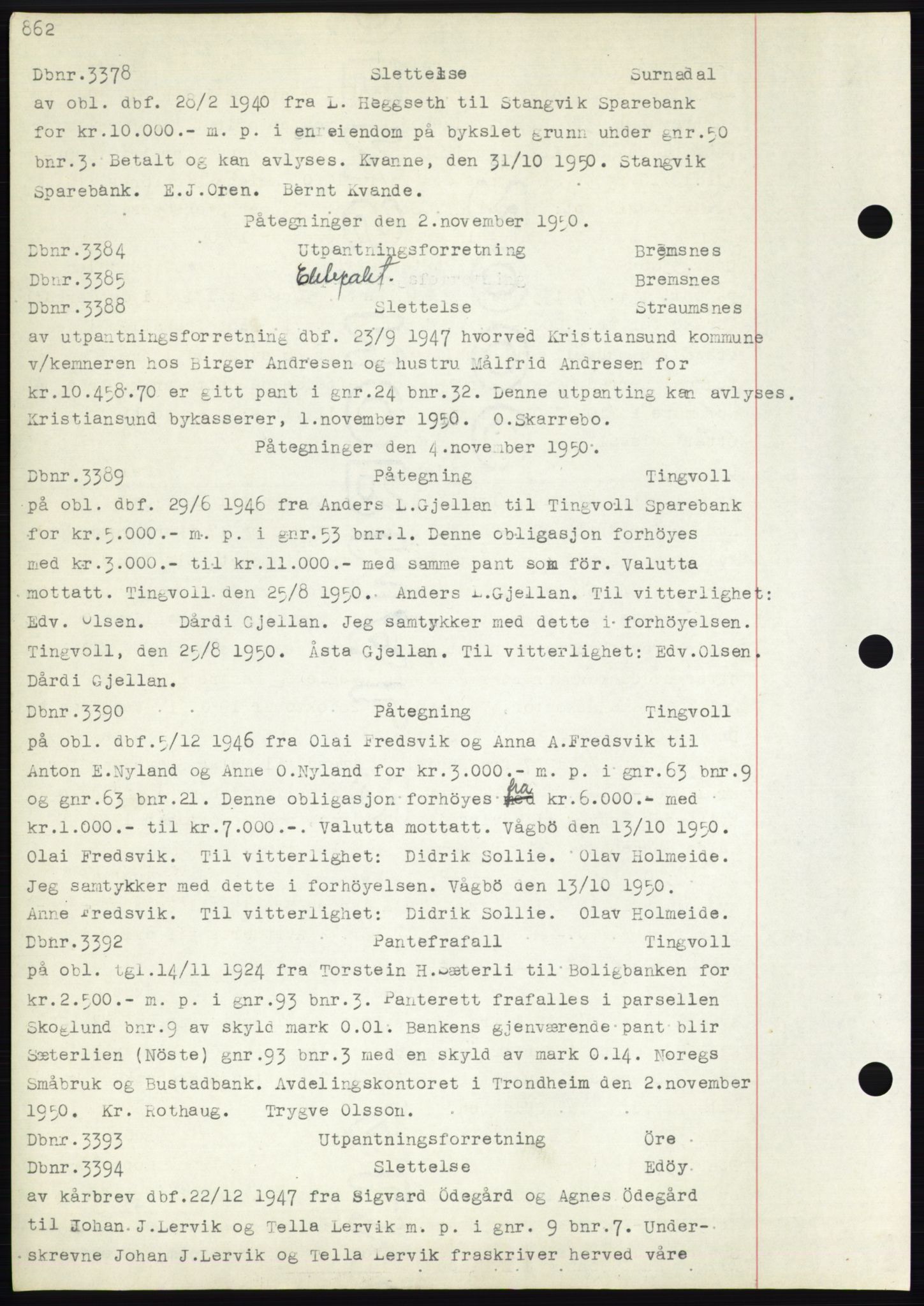Nordmøre sorenskriveri, SAT/A-4132/1/2/2Ca: Pantebok nr. C82b, 1946-1951, Dagboknr: 3378/1950