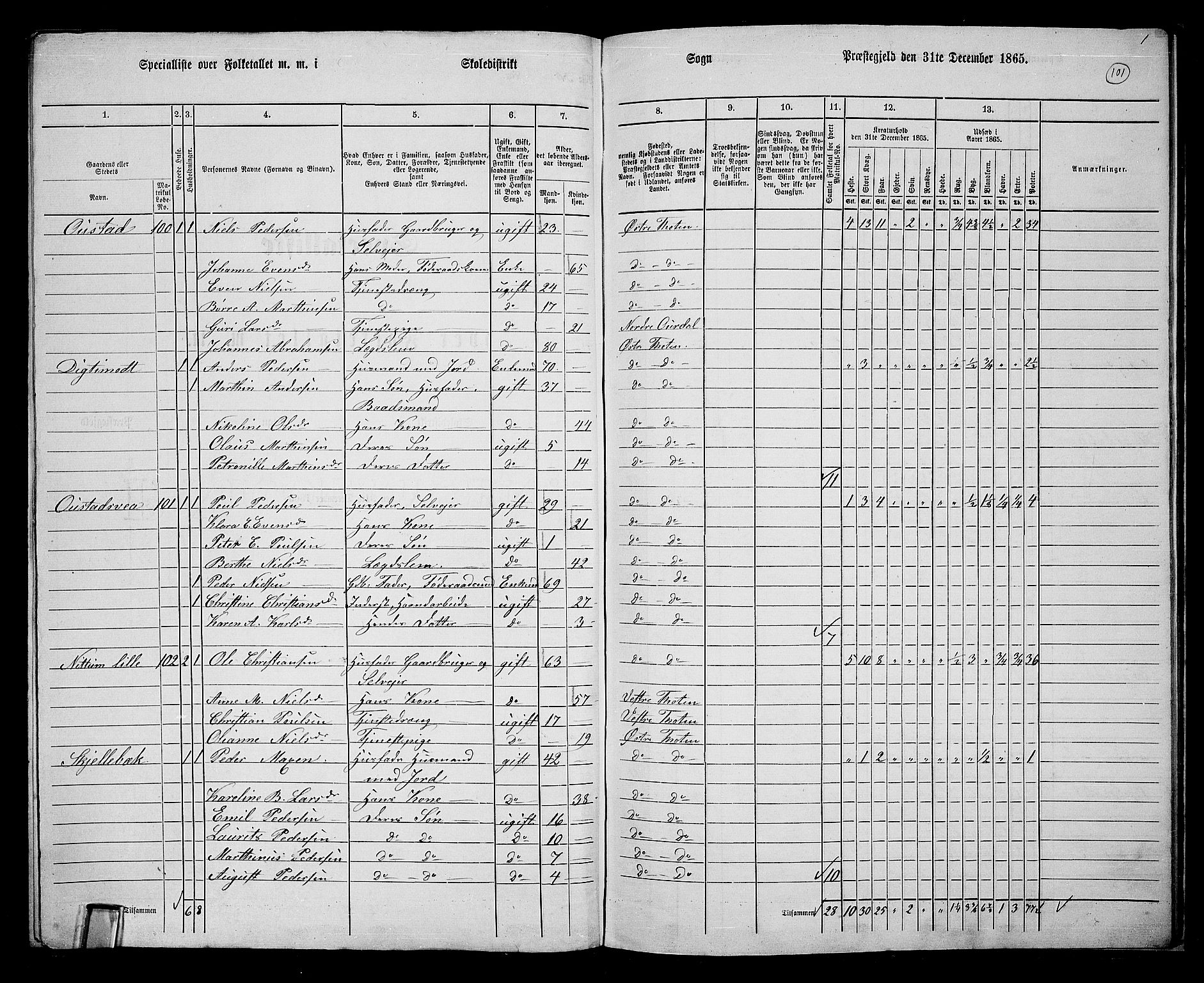 RA, Folketelling 1865 for 0528P Østre Toten prestegjeld, 1865, s. 110