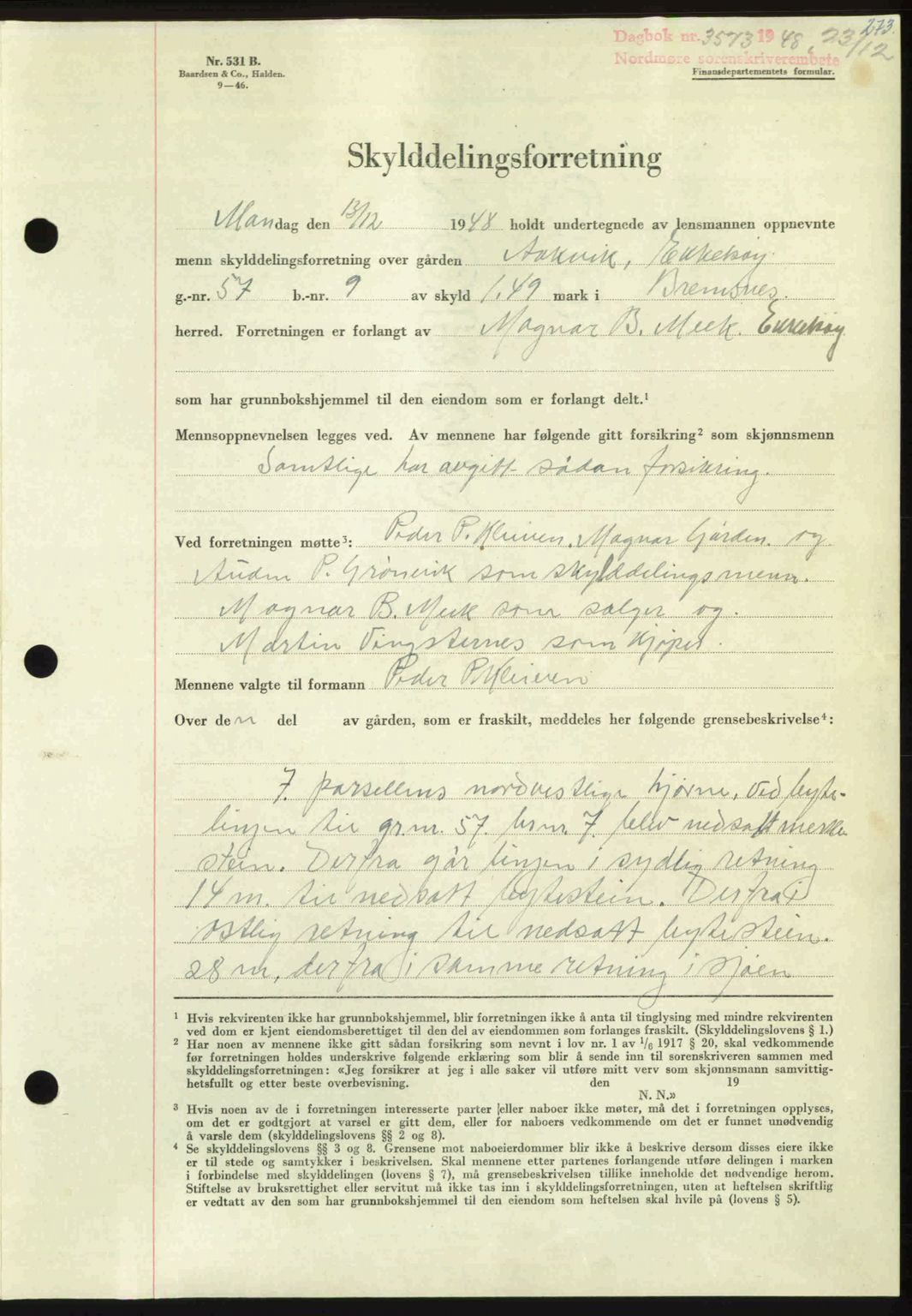 Nordmøre sorenskriveri, SAT/A-4132/1/2/2Ca: Pantebok nr. A110, 1948-1949, Dagboknr: 3573/1948