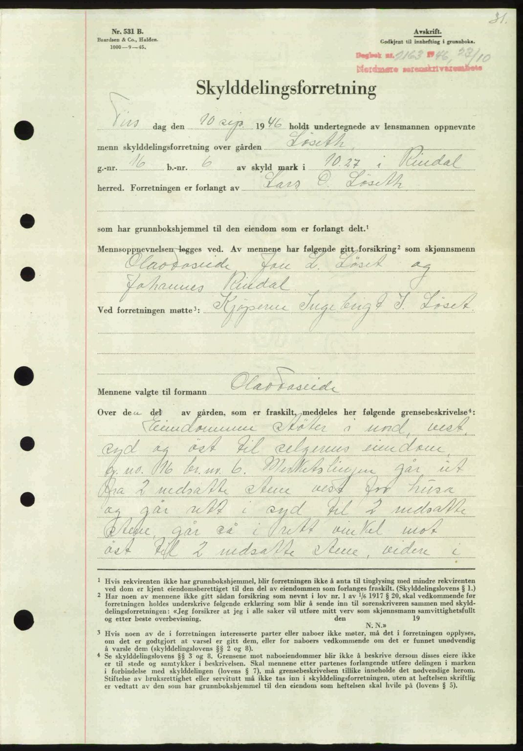 Nordmøre sorenskriveri, SAT/A-4132/1/2/2Ca: Pantebok nr. A103, 1946-1947, Dagboknr: 2163/1946