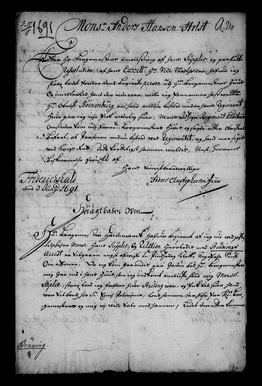Stattholderembetet 1572-1771, RA/EA-2870/Af/L0004: Avskrifter av vedlegg til originale supplikker, nummerert i samsvar med supplikkbøkene, 1691-1694, s. 63