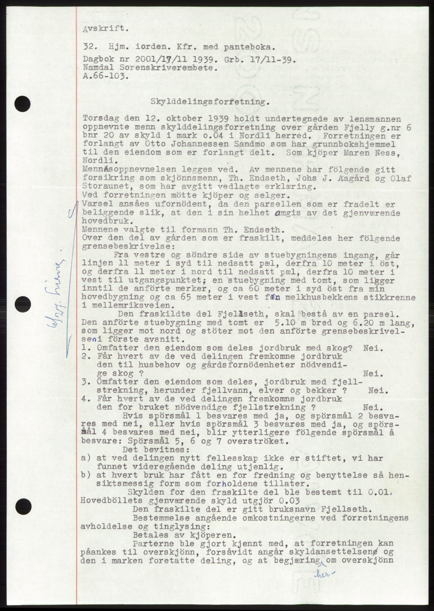 Namdal sorenskriveri, SAT/A-4133/1/2/2C: Pantebok nr. -, 1937-1939, Tingl.dato: 17.11.1939