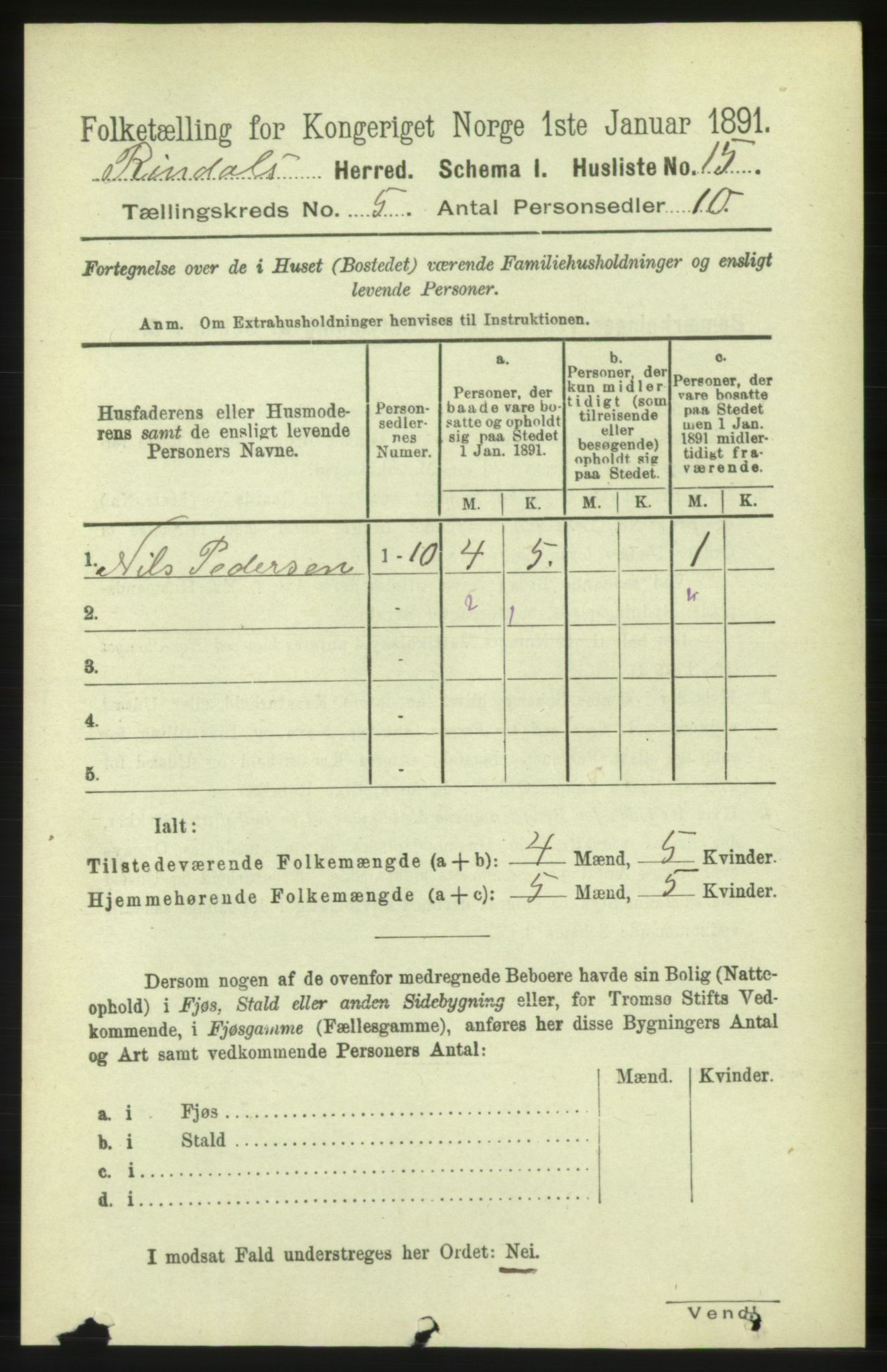 RA, Folketelling 1891 for 1567 Rindal herred, 1891, s. 1578