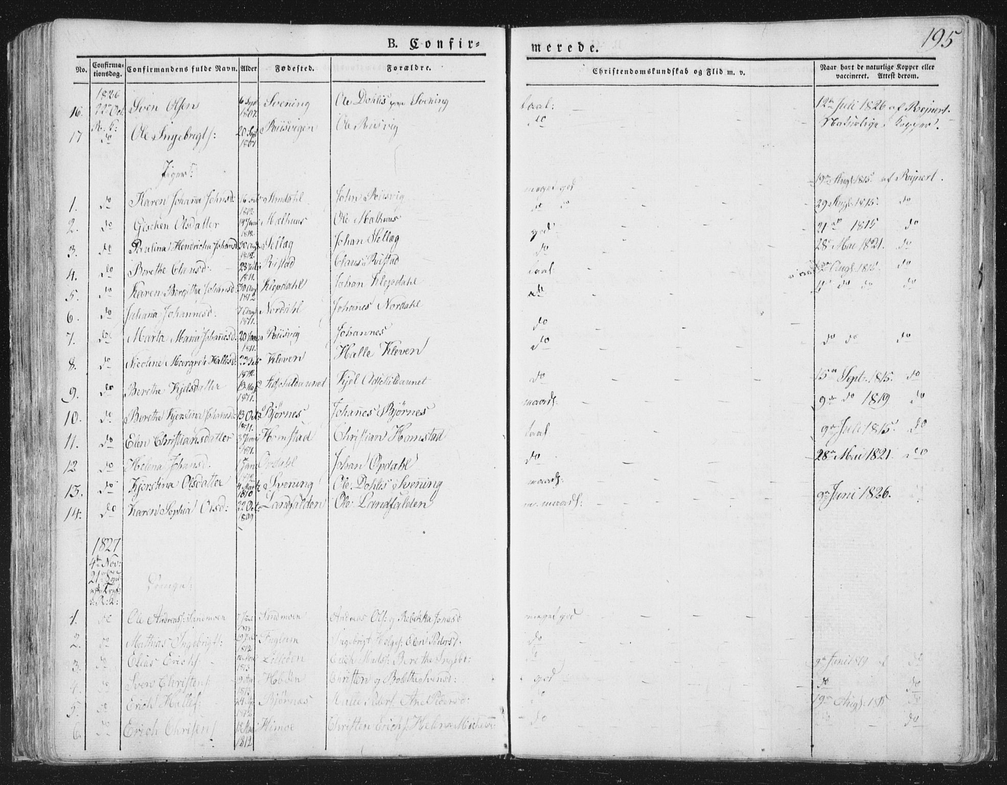 Ministerialprotokoller, klokkerbøker og fødselsregistre - Nord-Trøndelag, AV/SAT-A-1458/764/L0551: Ministerialbok nr. 764A07a, 1824-1864, s. 195