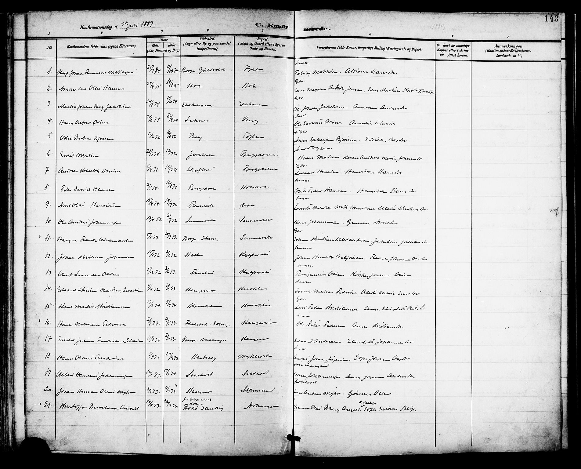 Ministerialprotokoller, klokkerbøker og fødselsregistre - Nordland, AV/SAT-A-1459/882/L1179: Ministerialbok nr. 882A01, 1886-1898, s. 143