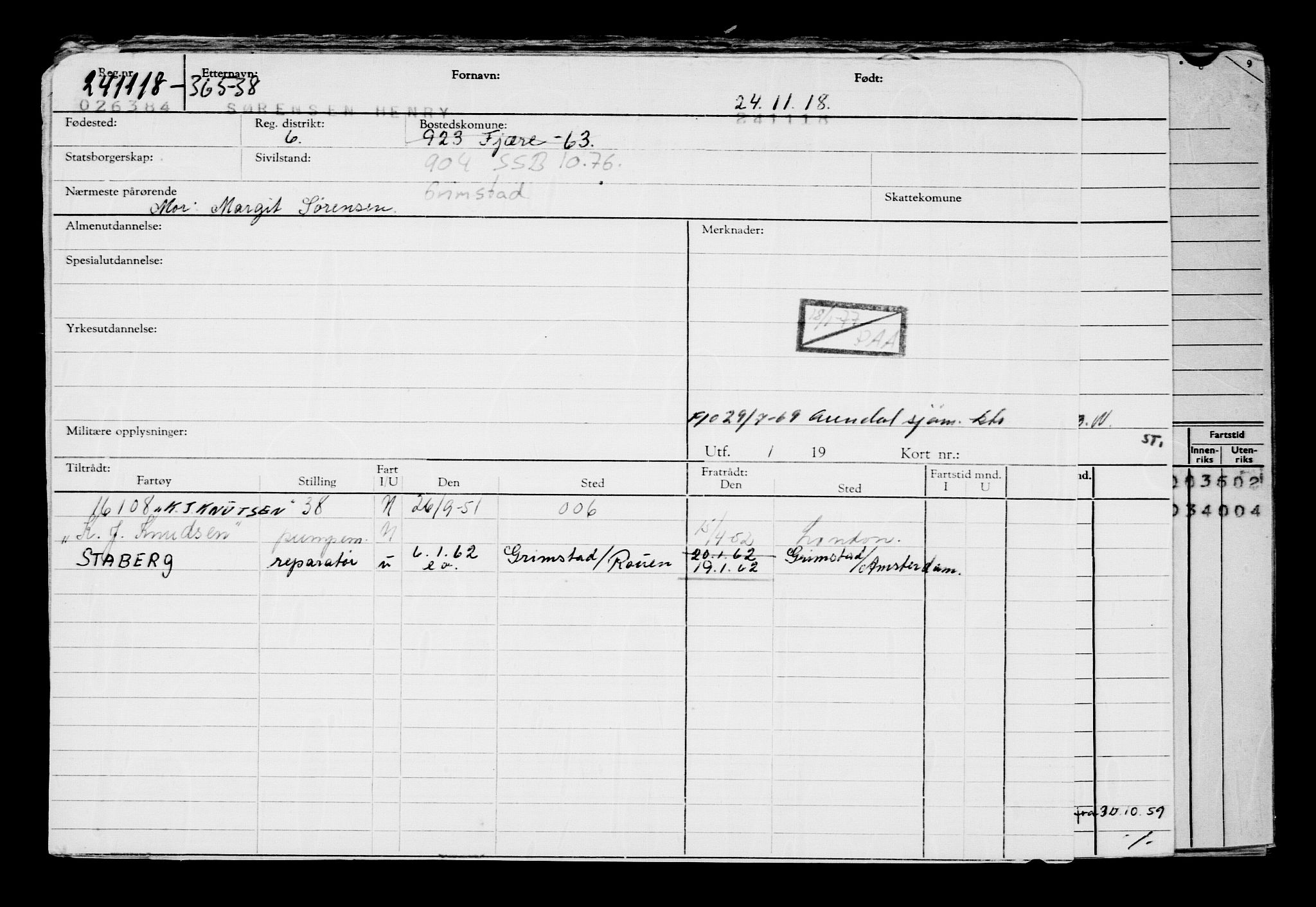 Direktoratet for sjømenn, AV/RA-S-3545/G/Gb/L0164: Hovedkort, 1918, s. 264