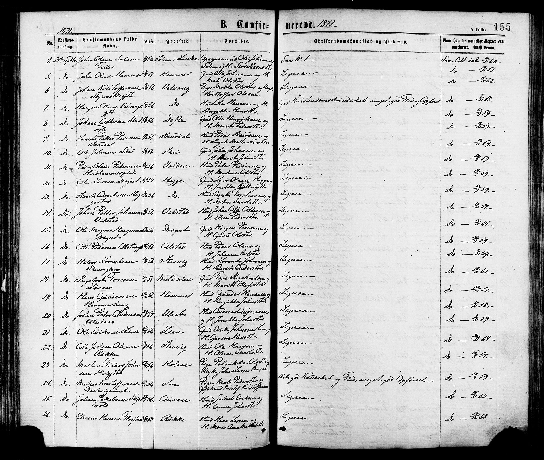 Ministerialprotokoller, klokkerbøker og fødselsregistre - Nord-Trøndelag, AV/SAT-A-1458/709/L0076: Ministerialbok nr. 709A16, 1871-1879, s. 155