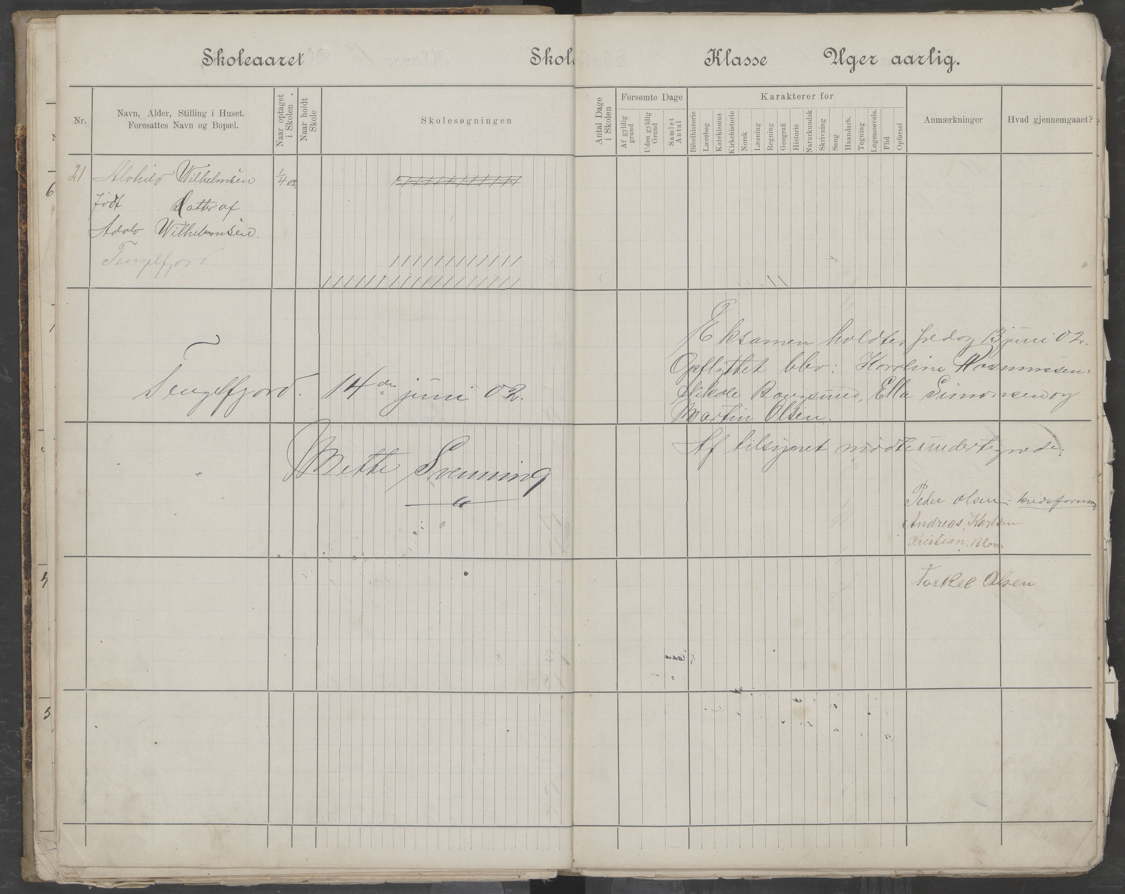 Hadsel kommune. Tengelfjord skolekrets, AIN/K-18660.510.04/G/L0001: Skoleprotokoll for Tengelfjord skole, 1899-1908