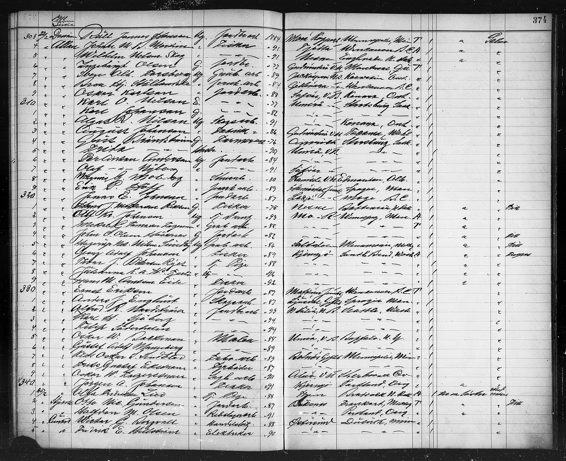 Trondheim politikammer, AV/SAT-A-1887/1/32/L0014: Emigrantprotokoll XIII, 1907-1911, s. 374